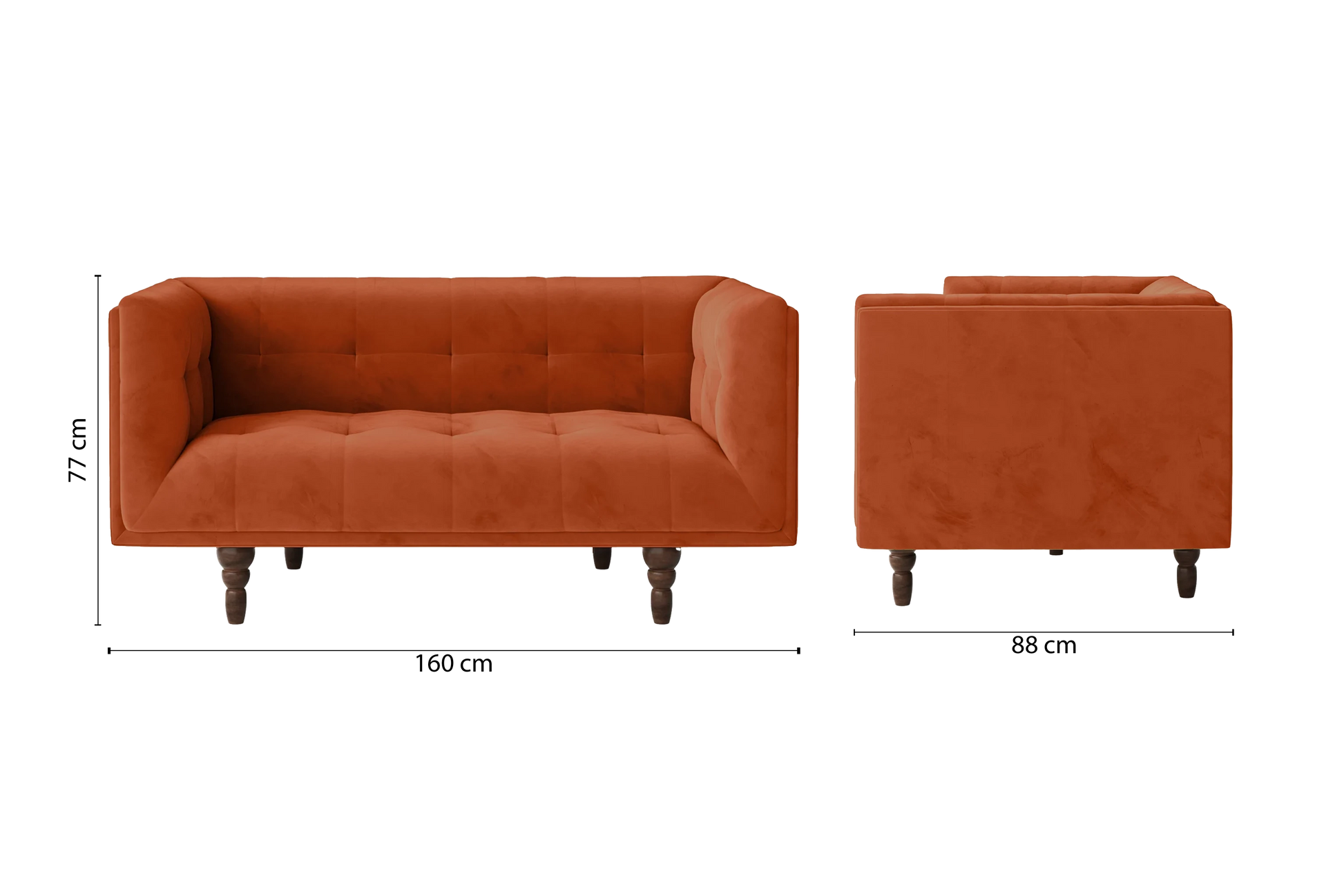 Nahant 2 Seater Sofa Orange Velvet