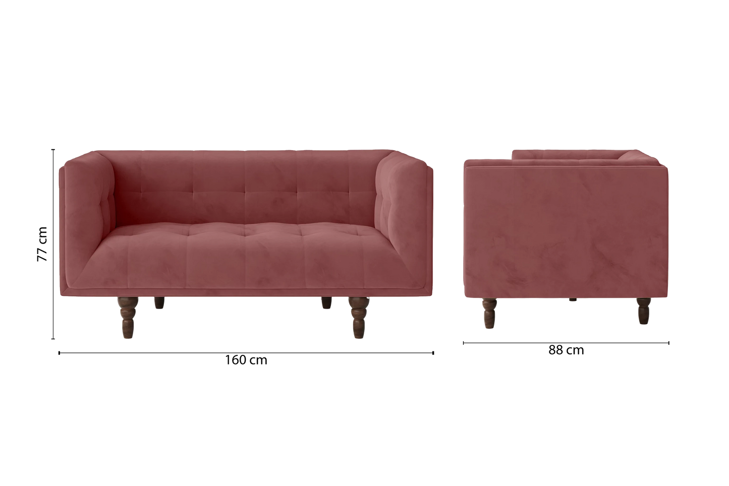 Nahant 2 Seater Sofa Pink Velvet