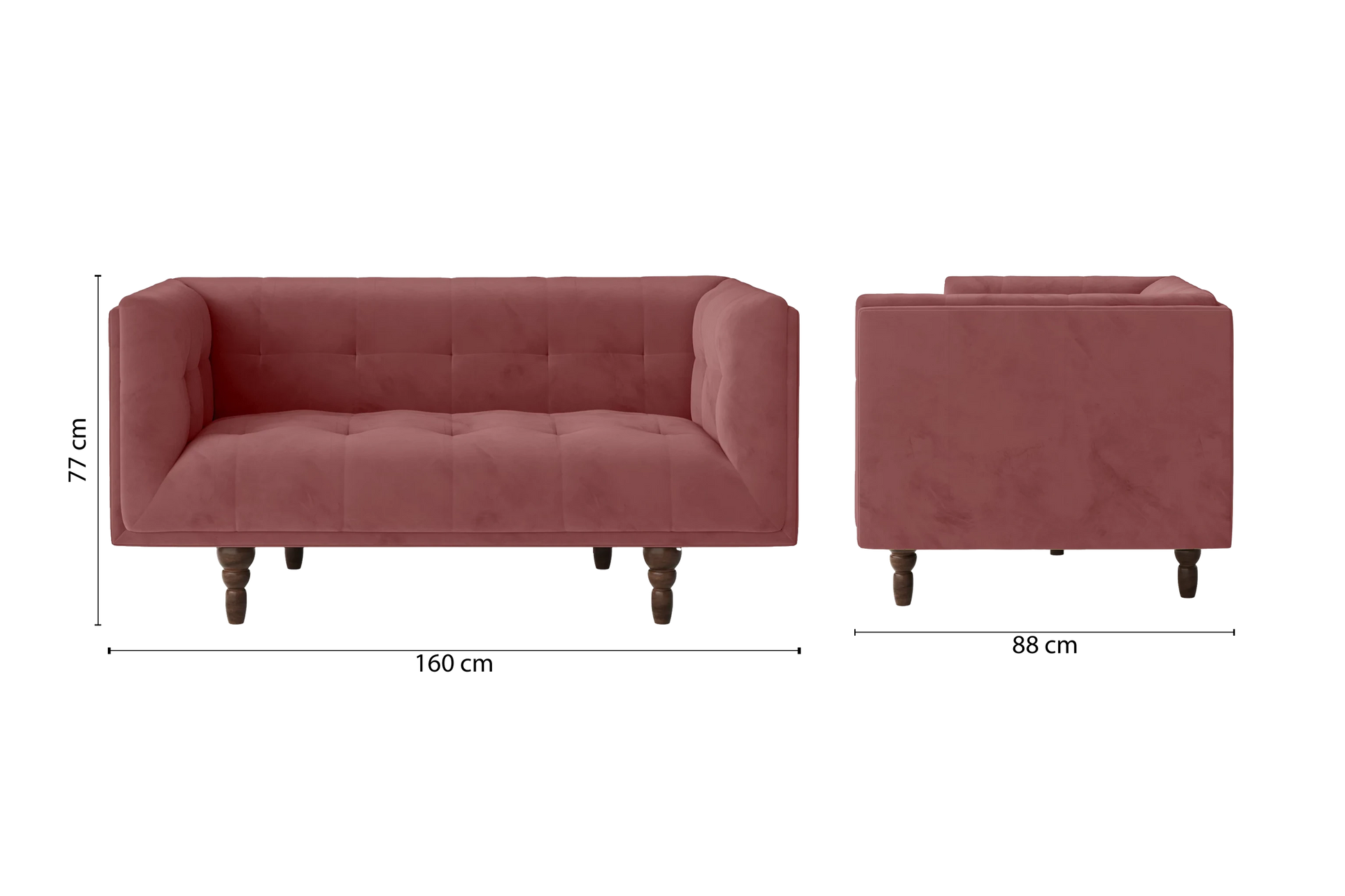 Nahant 2 Seater Sofa Pink Velvet