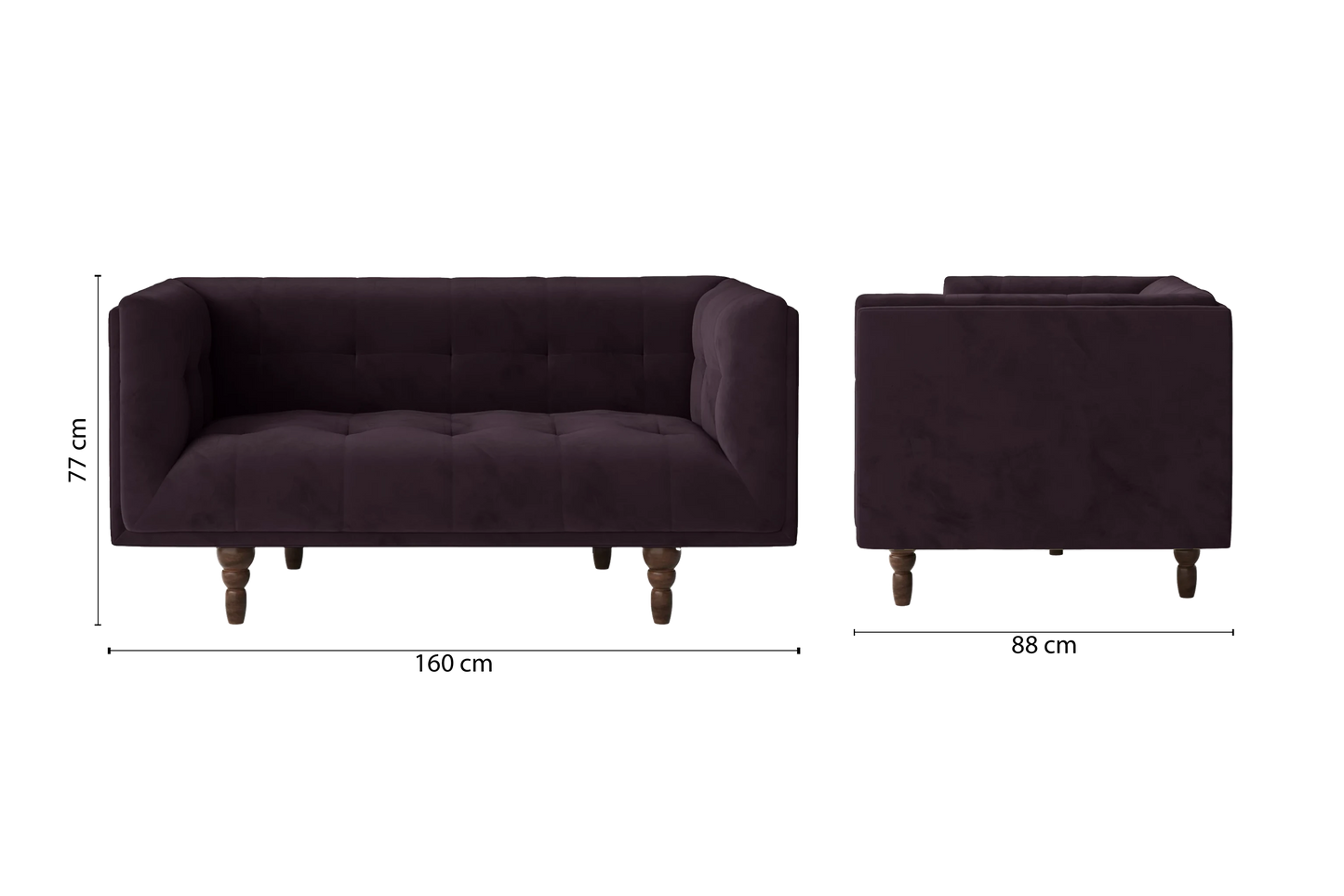 Nahant 2 Seater Sofa Purple Velvet