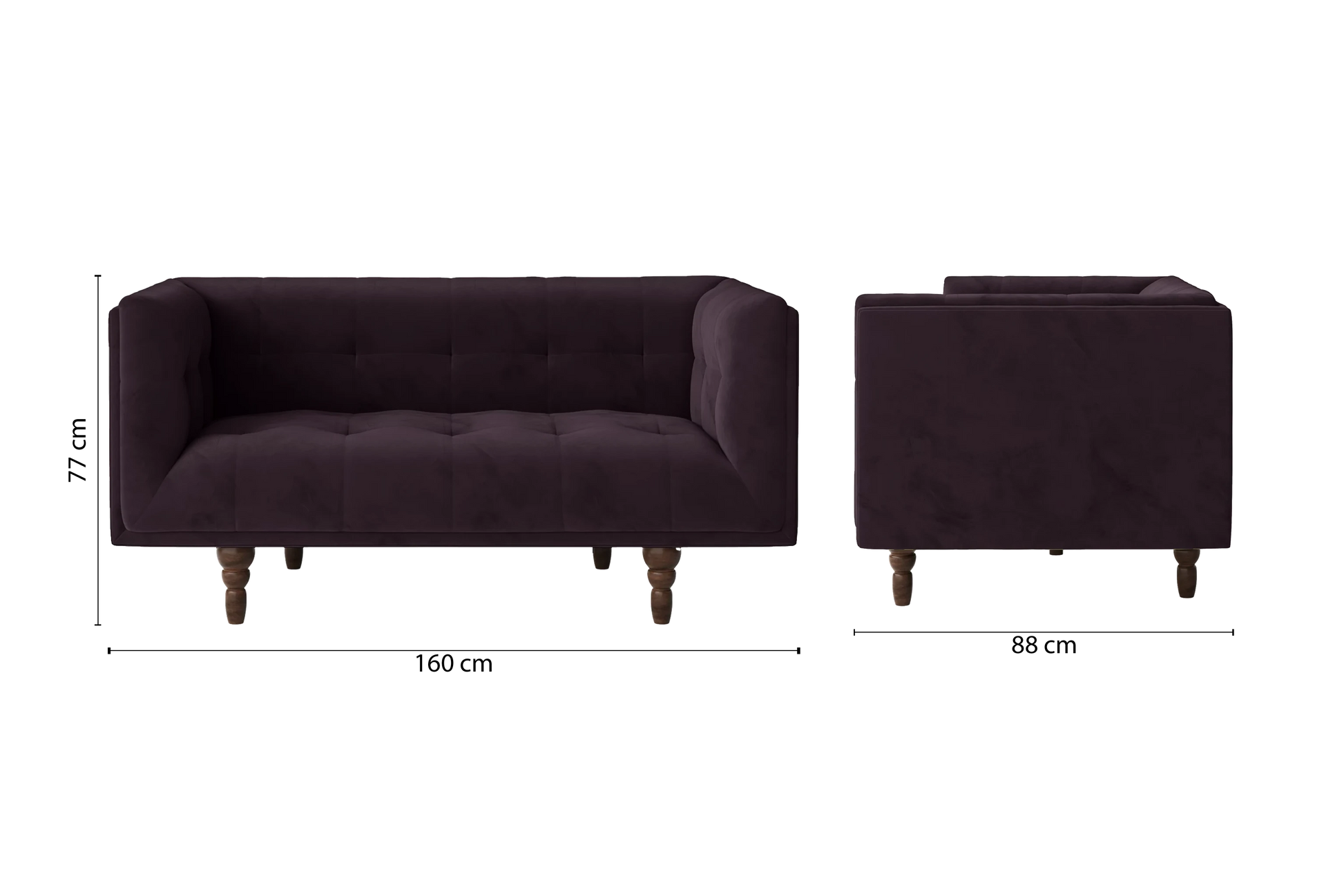 Nahant 2 Seater Sofa Purple Velvet