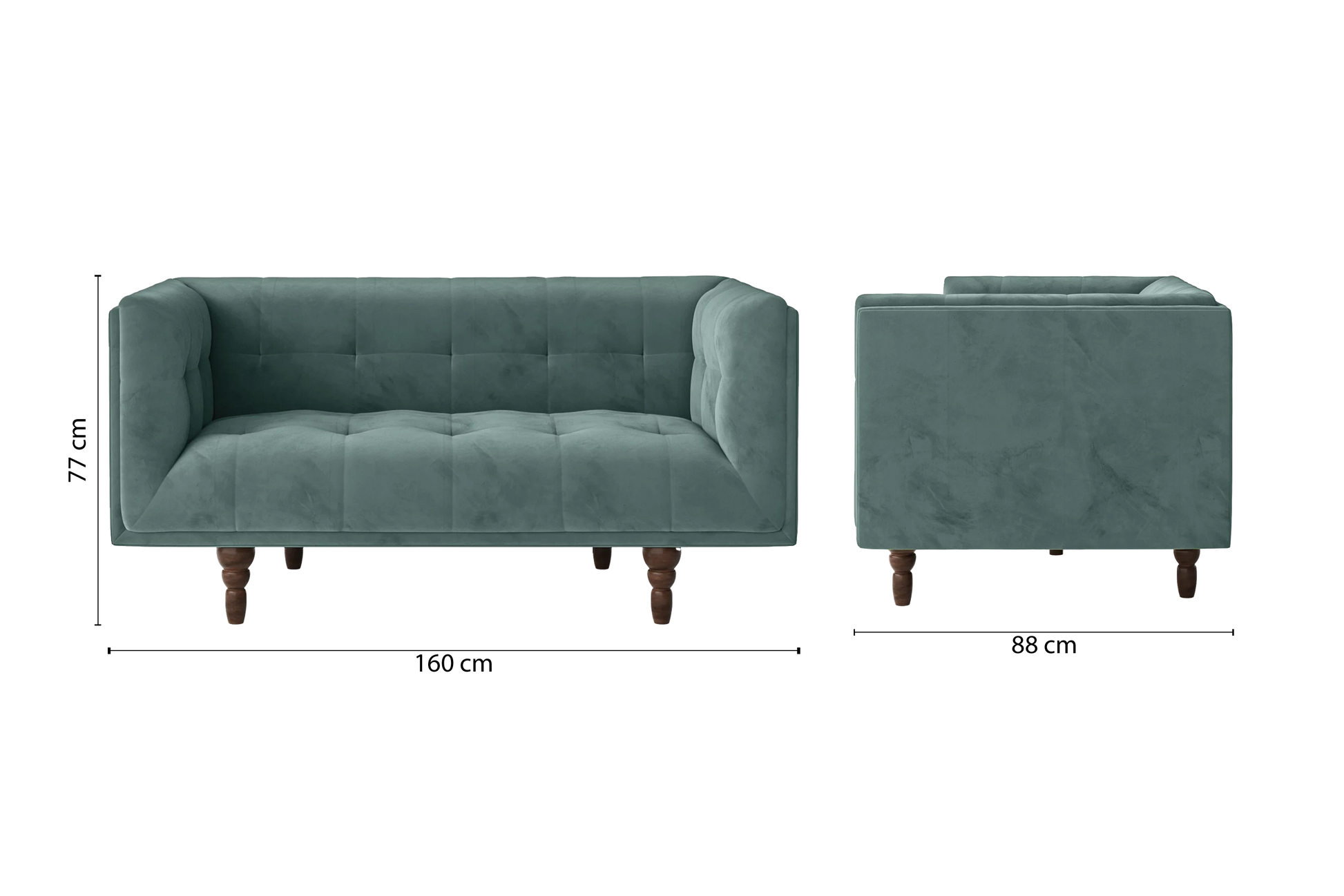 Nahant 2 Seater Sofa Teal Velvet