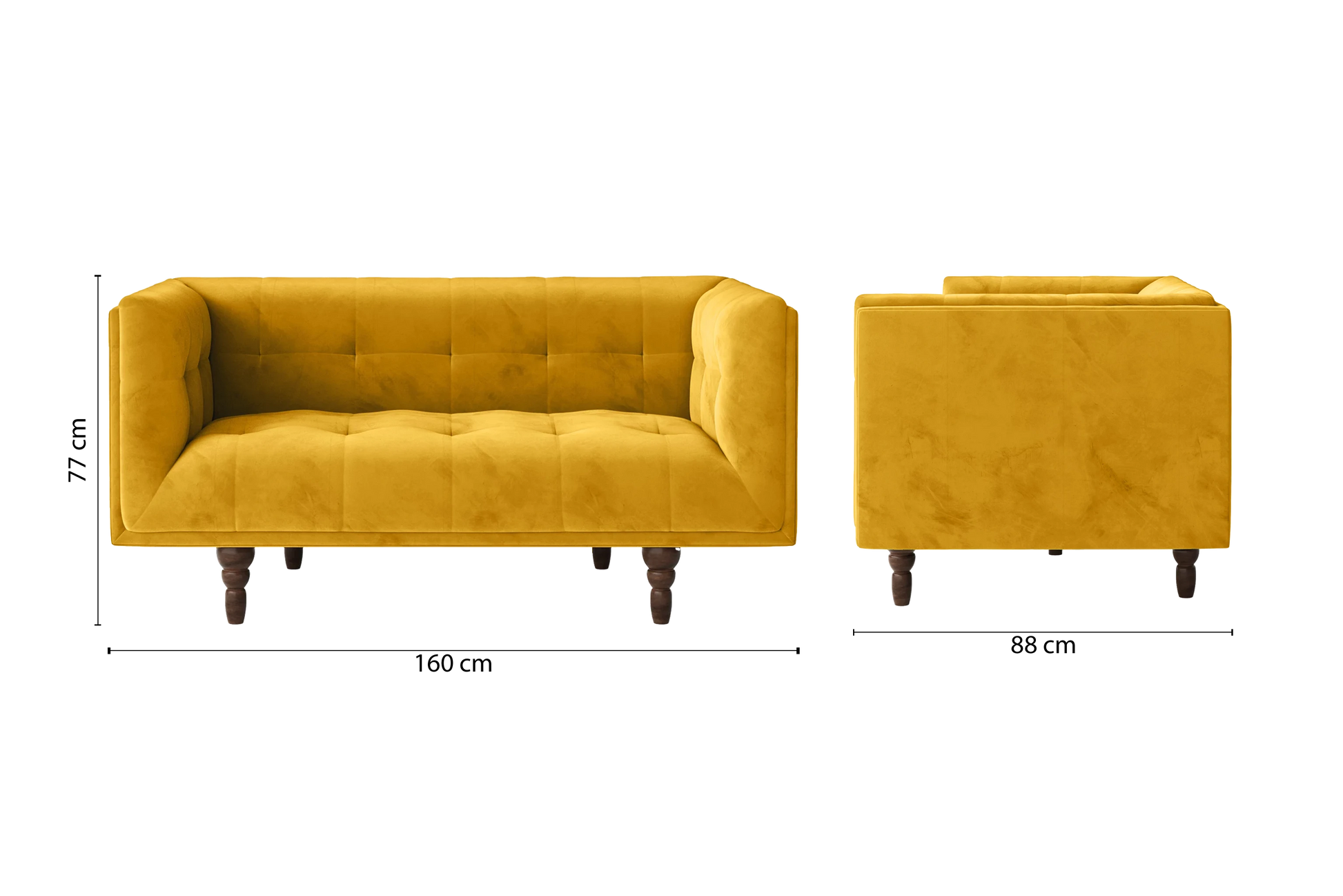 Nahant 2 Seater Sofa Yellow Velvet