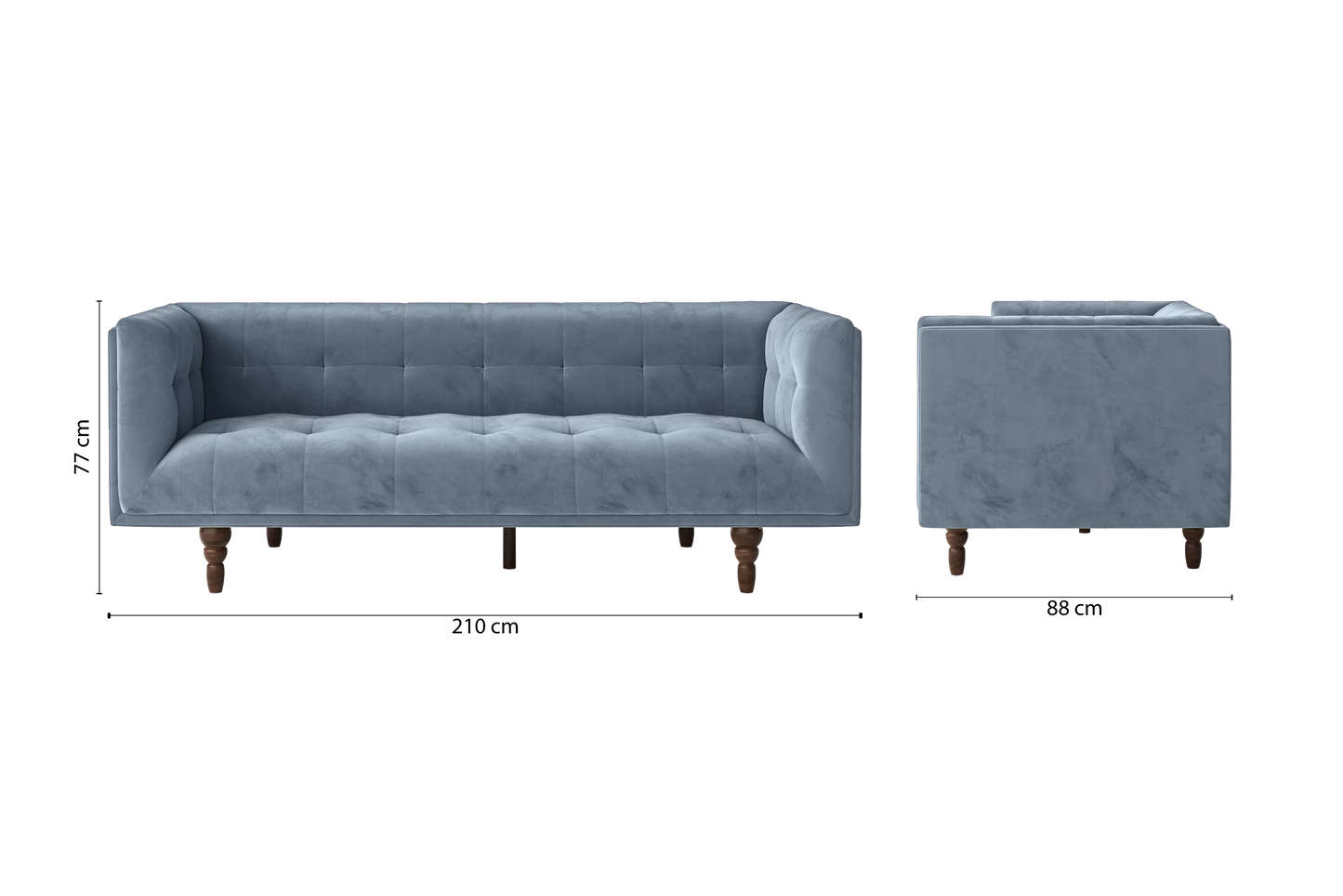 Nahant 3 Seater Sofa Baby Blue Velvet