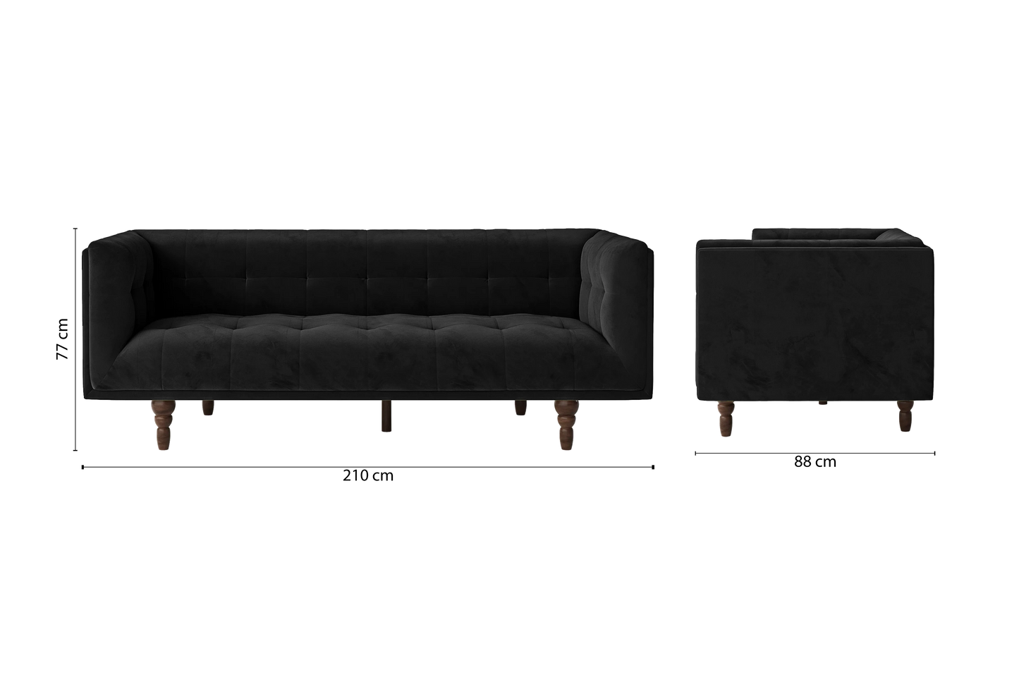 Nahant 3 Seater Sofa Black Velvet