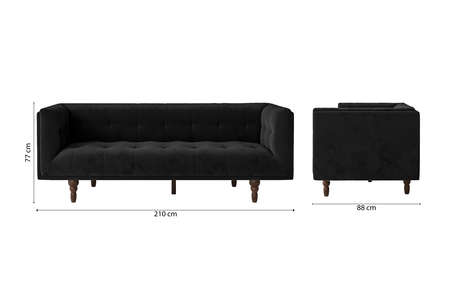 Nahant 3 Seater Sofa Black Velvet