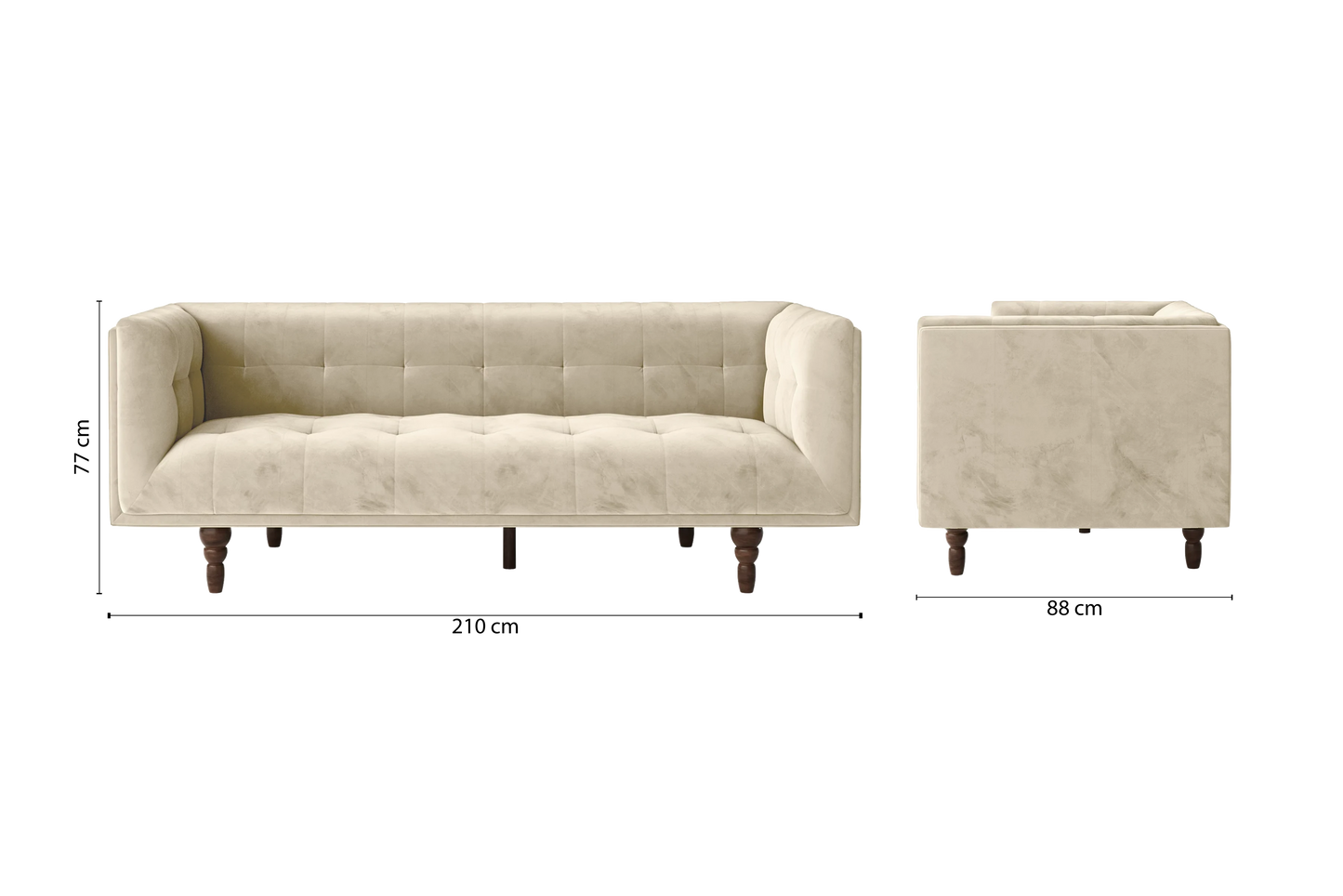 Nahant 3 Seater Sofa Cream Velvet