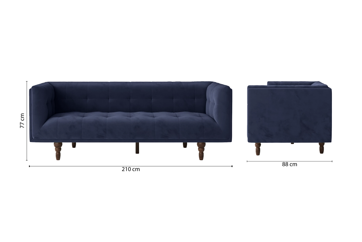 Nahant 3 Seater Sofa Dark Blue Velvet