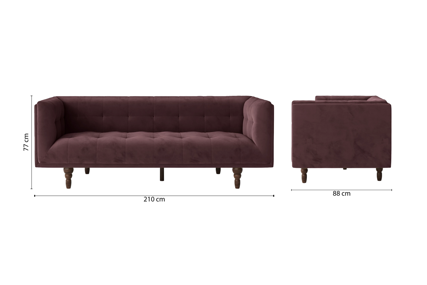 Nahant 3 Seater Sofa Grape Velvet