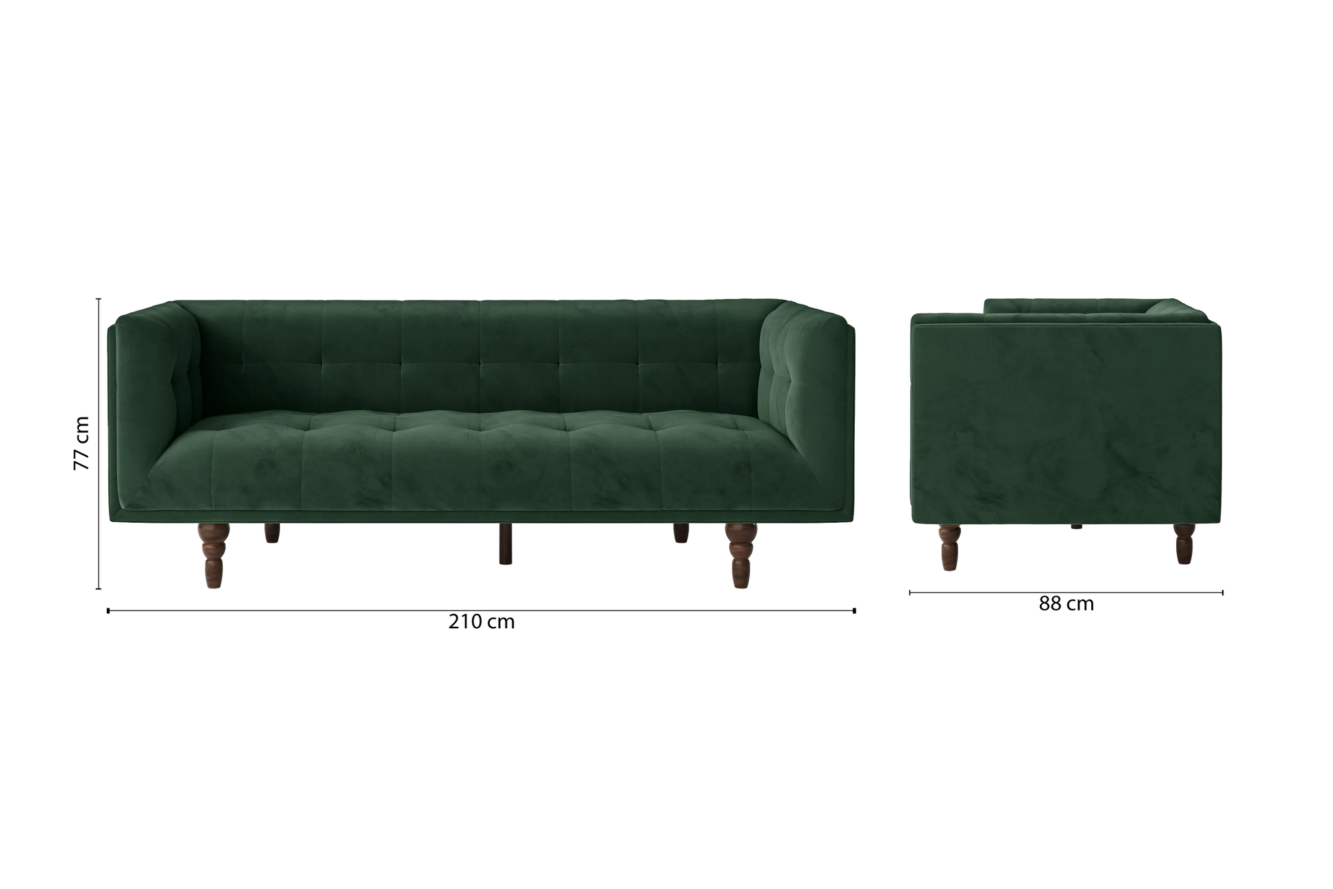 Nahant 3 Seater Sofa Green Velvet