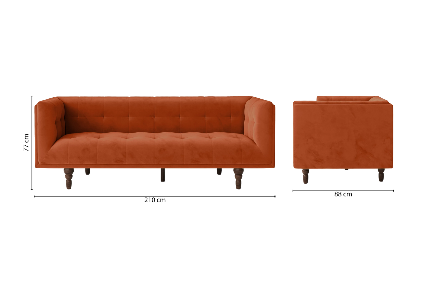 Nahant 3 Seater Sofa Orange Velvet