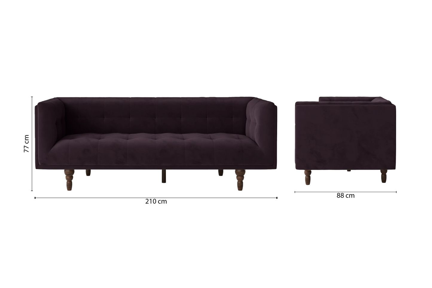 Nahant 3 Seater Sofa Purple Velvet