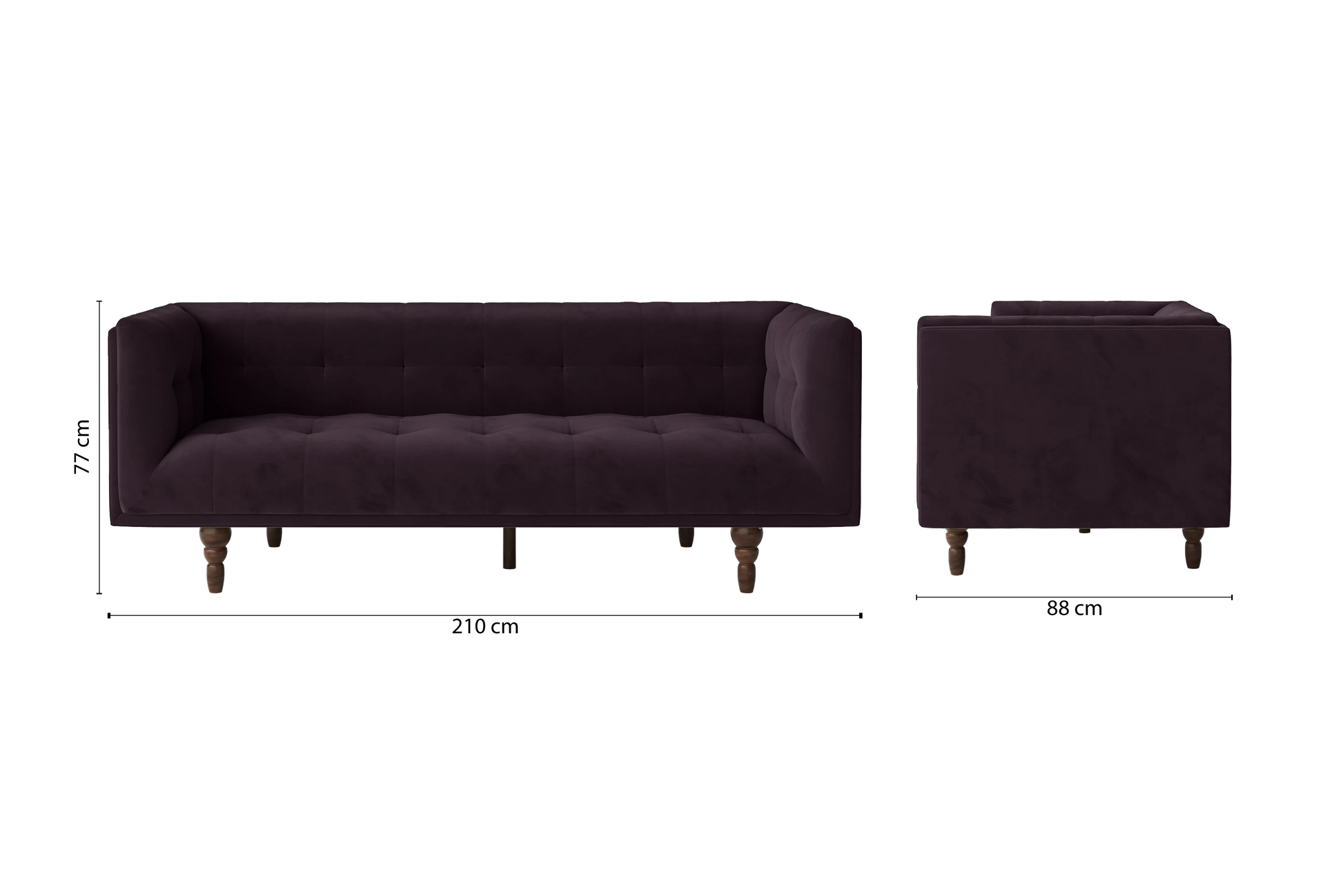 Nahant 3 Seater Sofa Purple Velvet