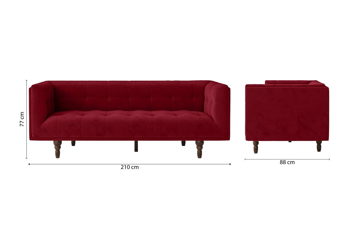 Nahant 3 Seater Sofa Red Velvet