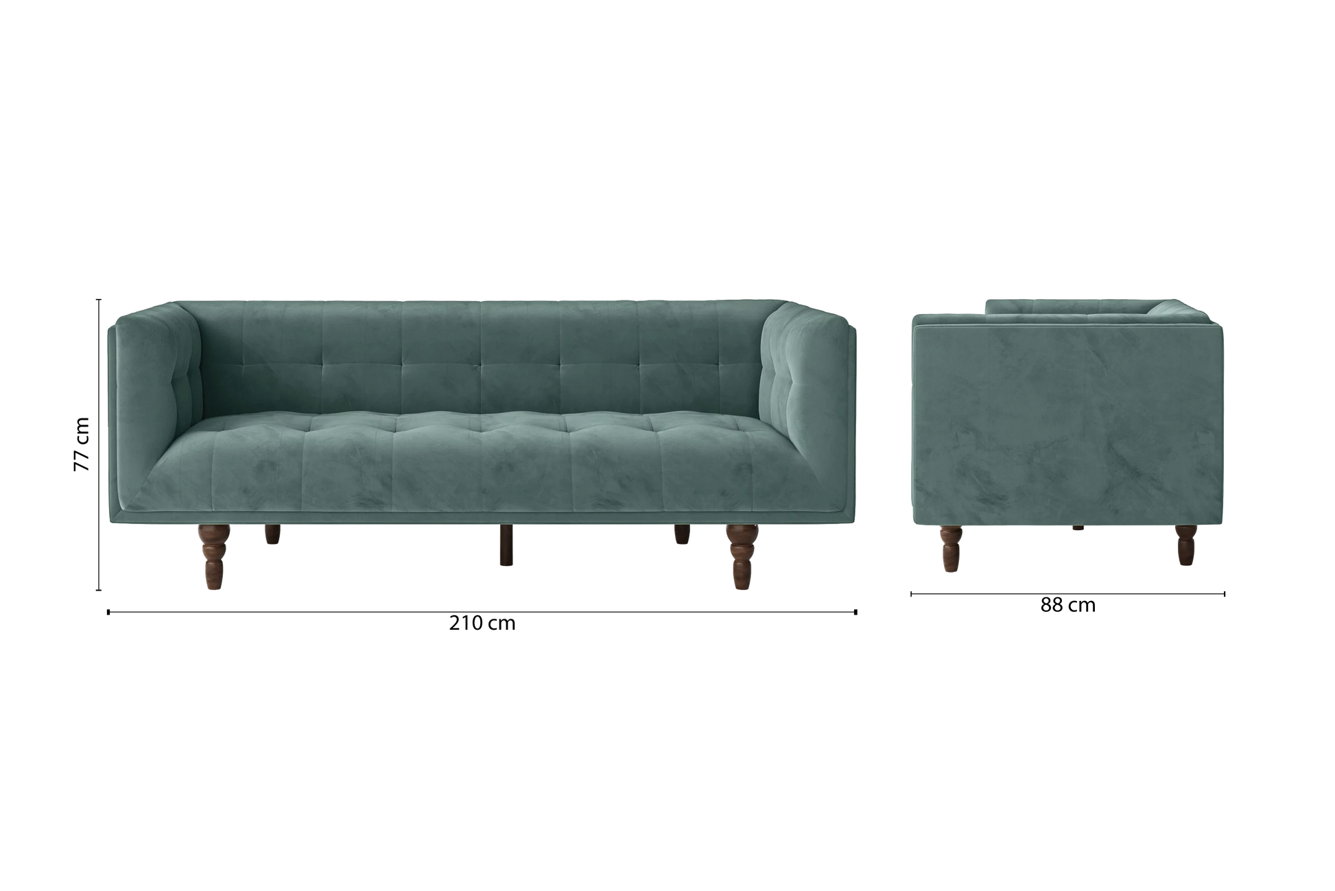 Nahant 3 Seater Sofa Teal Velvet