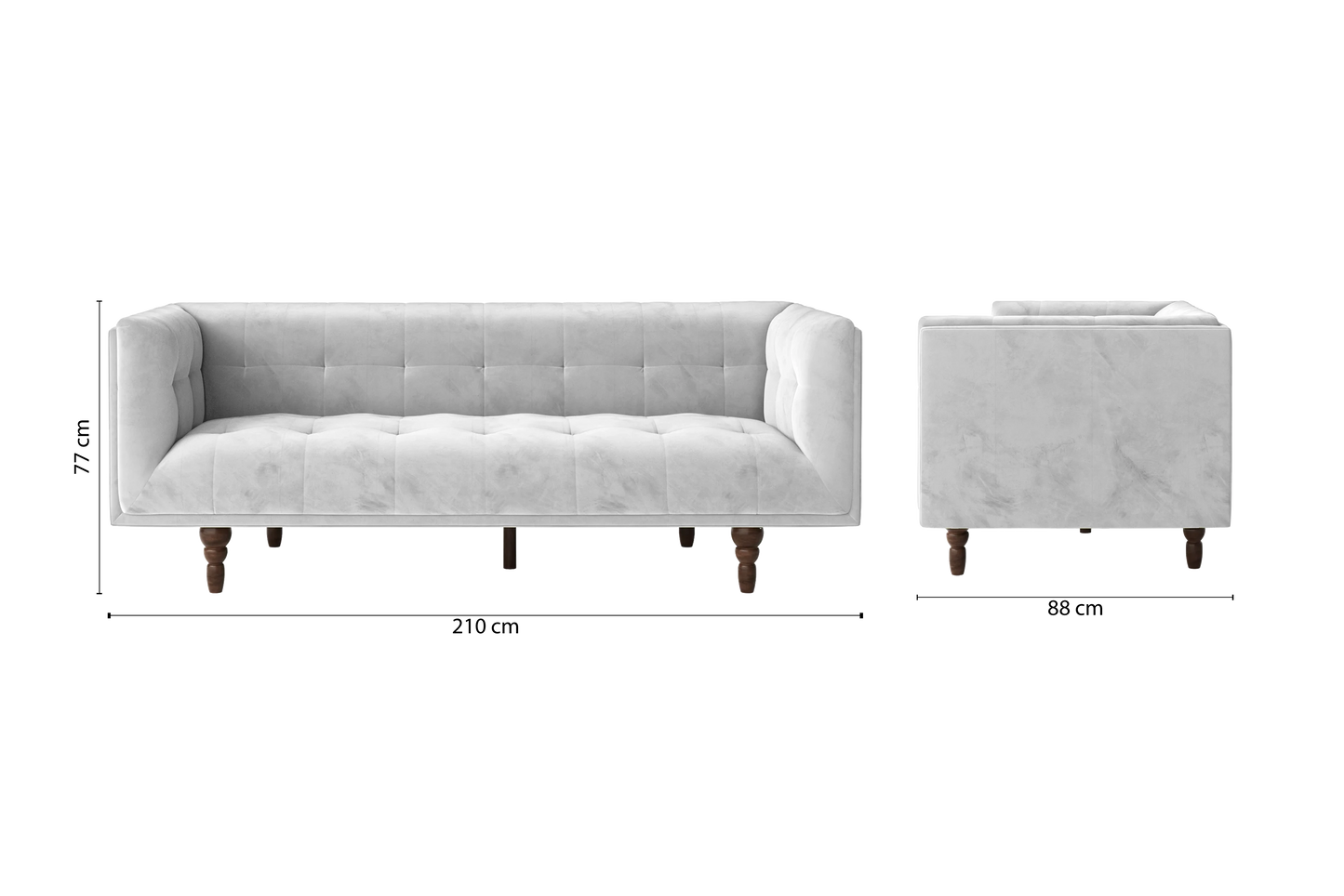 Nahant 3 Seater Sofa White Velvet