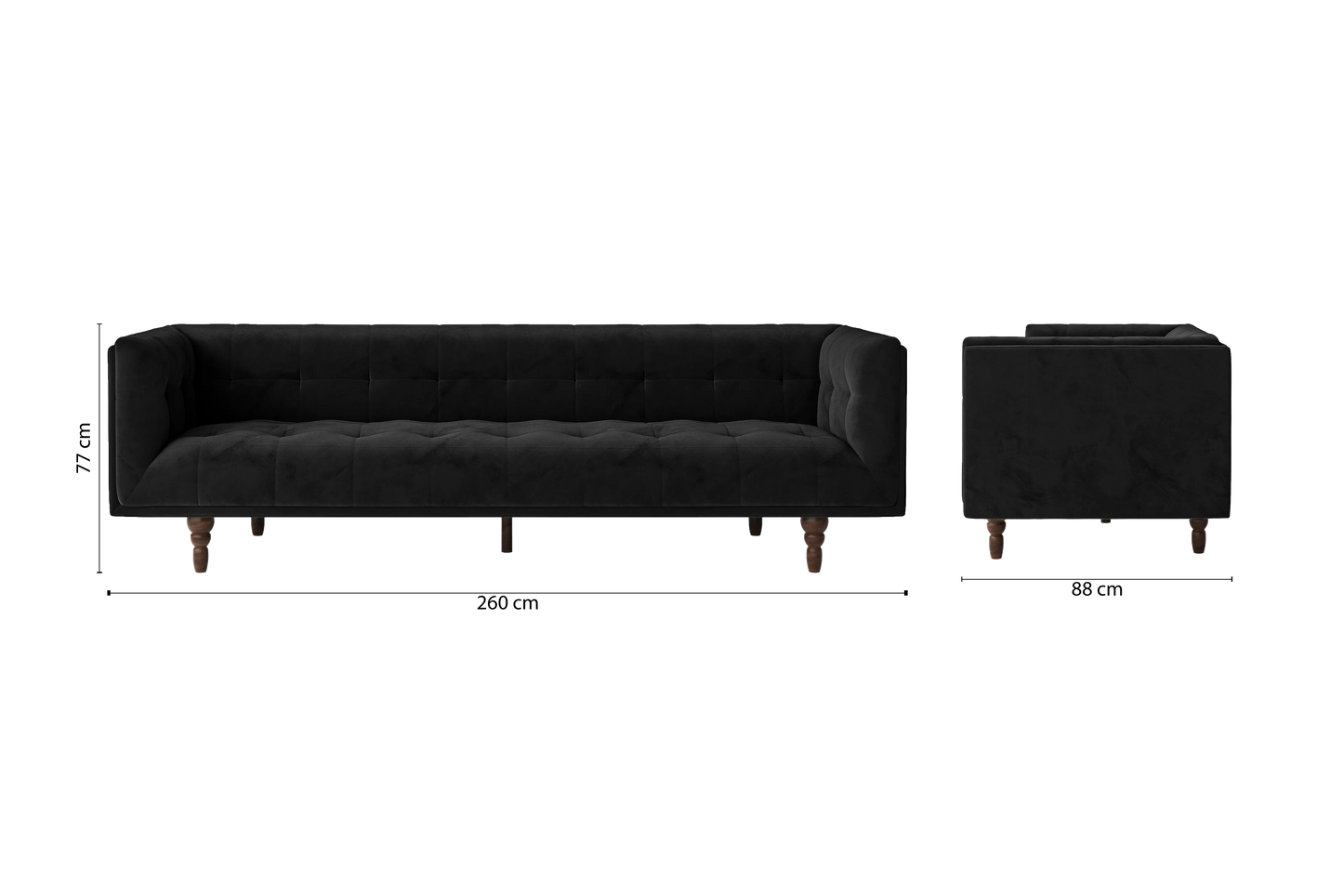 Nahant 4 Seater Sofa Black Velvet