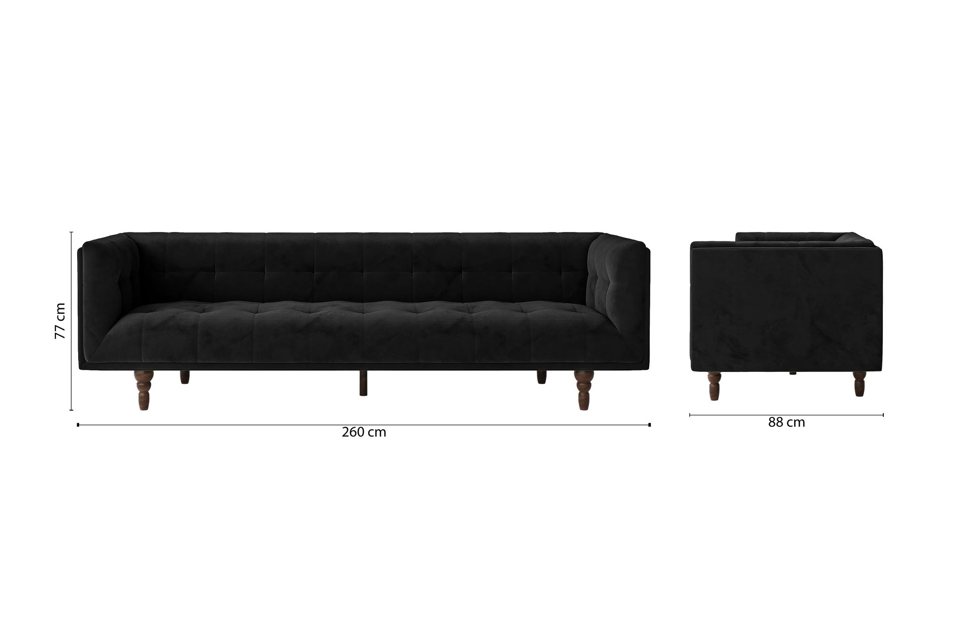 Nahant 4 Seater Sofa Black Velvet