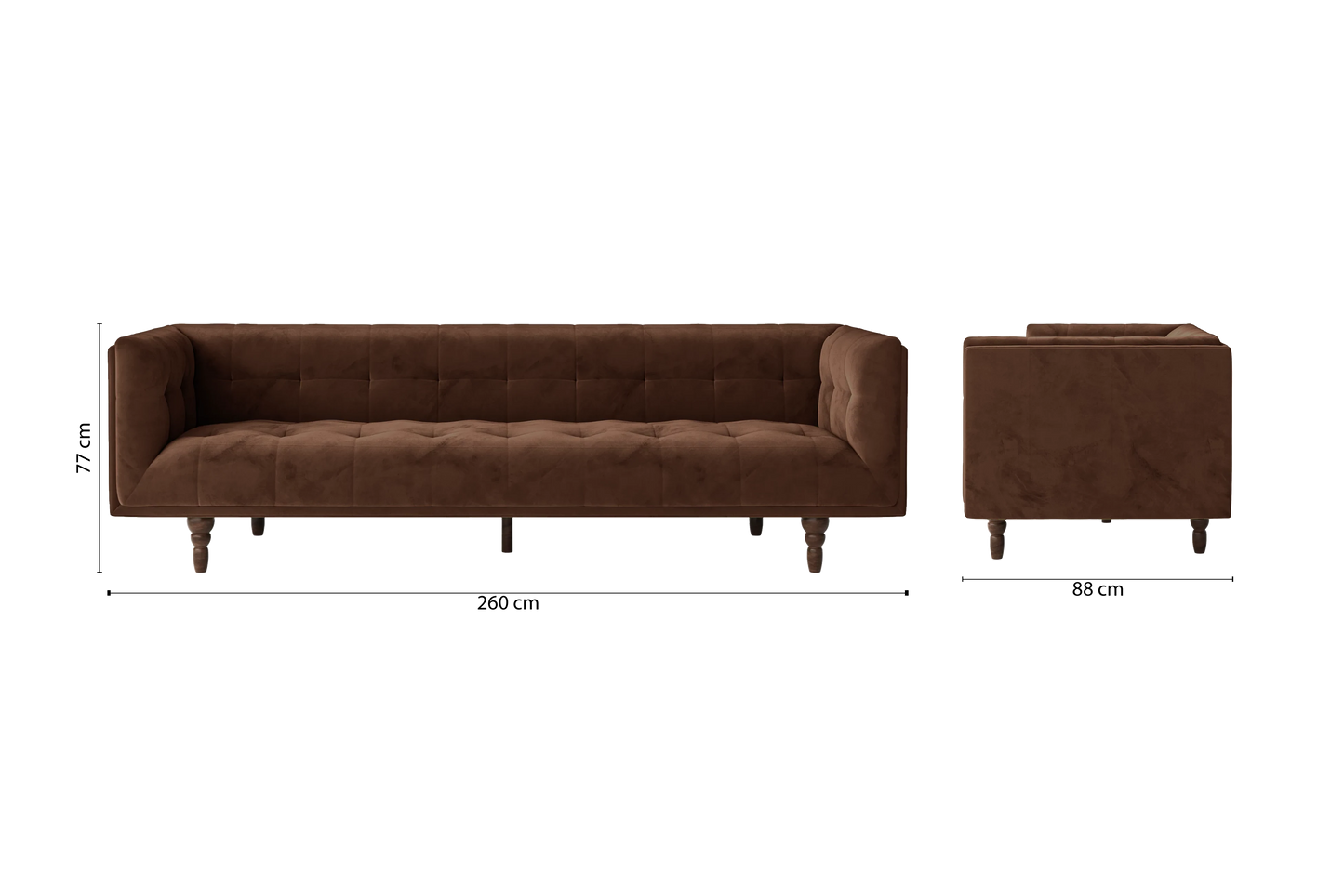 Nahant 4 Seater Sofa Coffee Brown Velvet