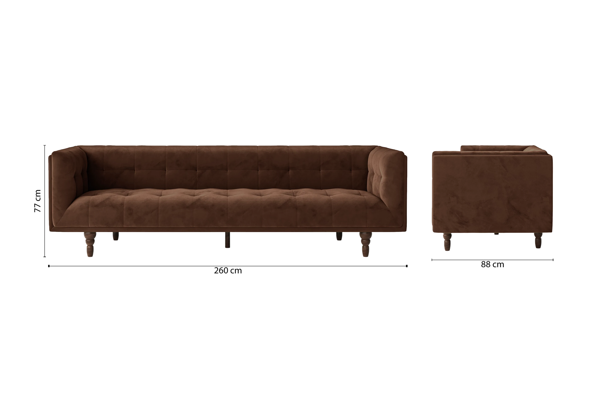 Nahant 4 Seater Sofa Coffee Brown Velvet