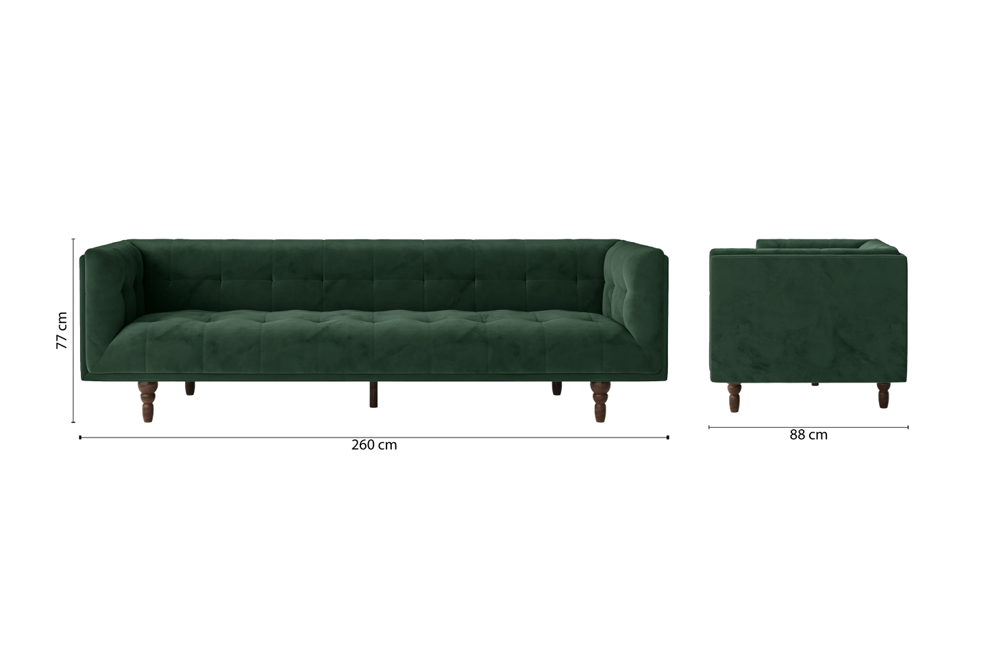 Nahant 4 Seater Sofa Green Velvet