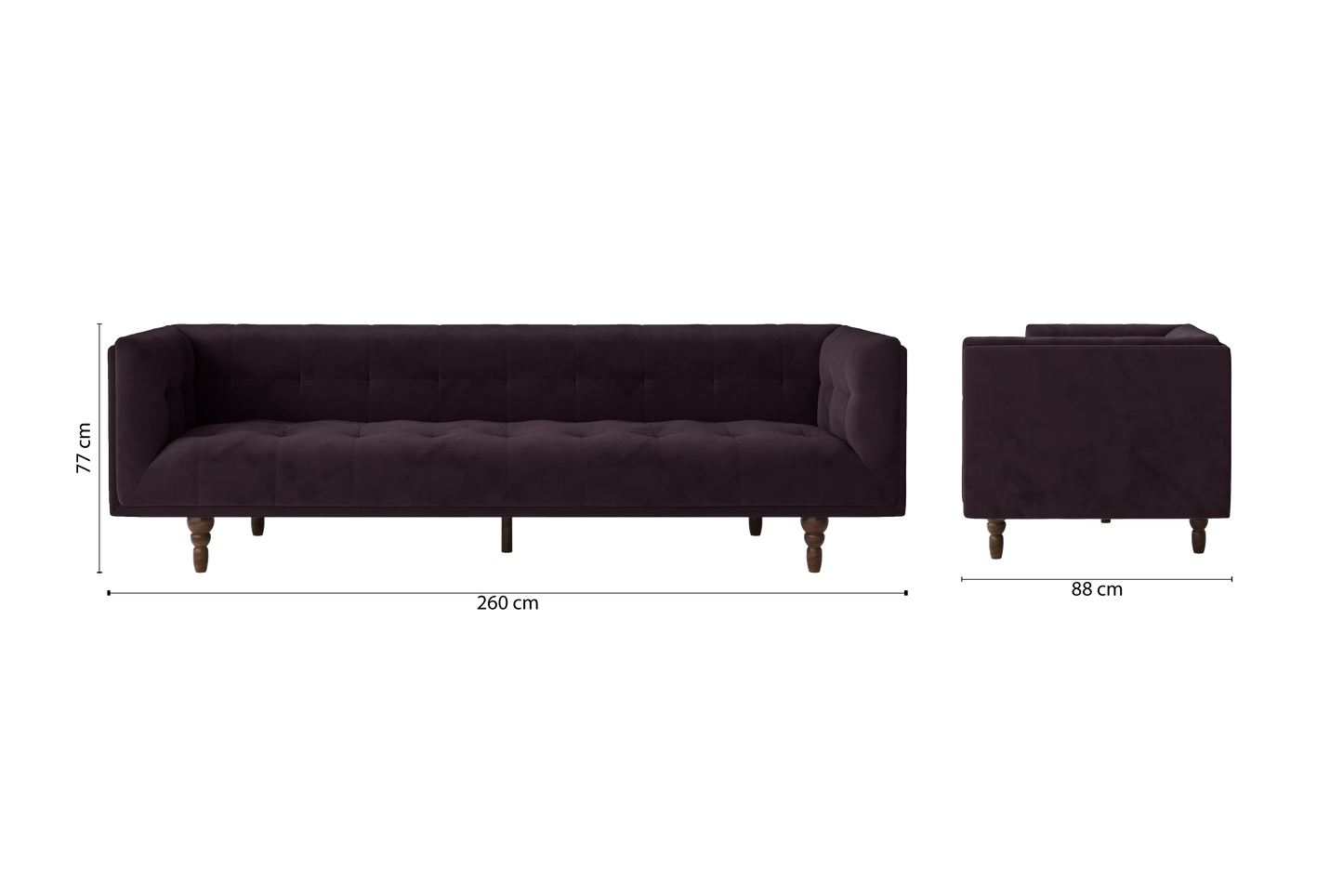 Nahant 4 Seater Sofa Purple Velvet