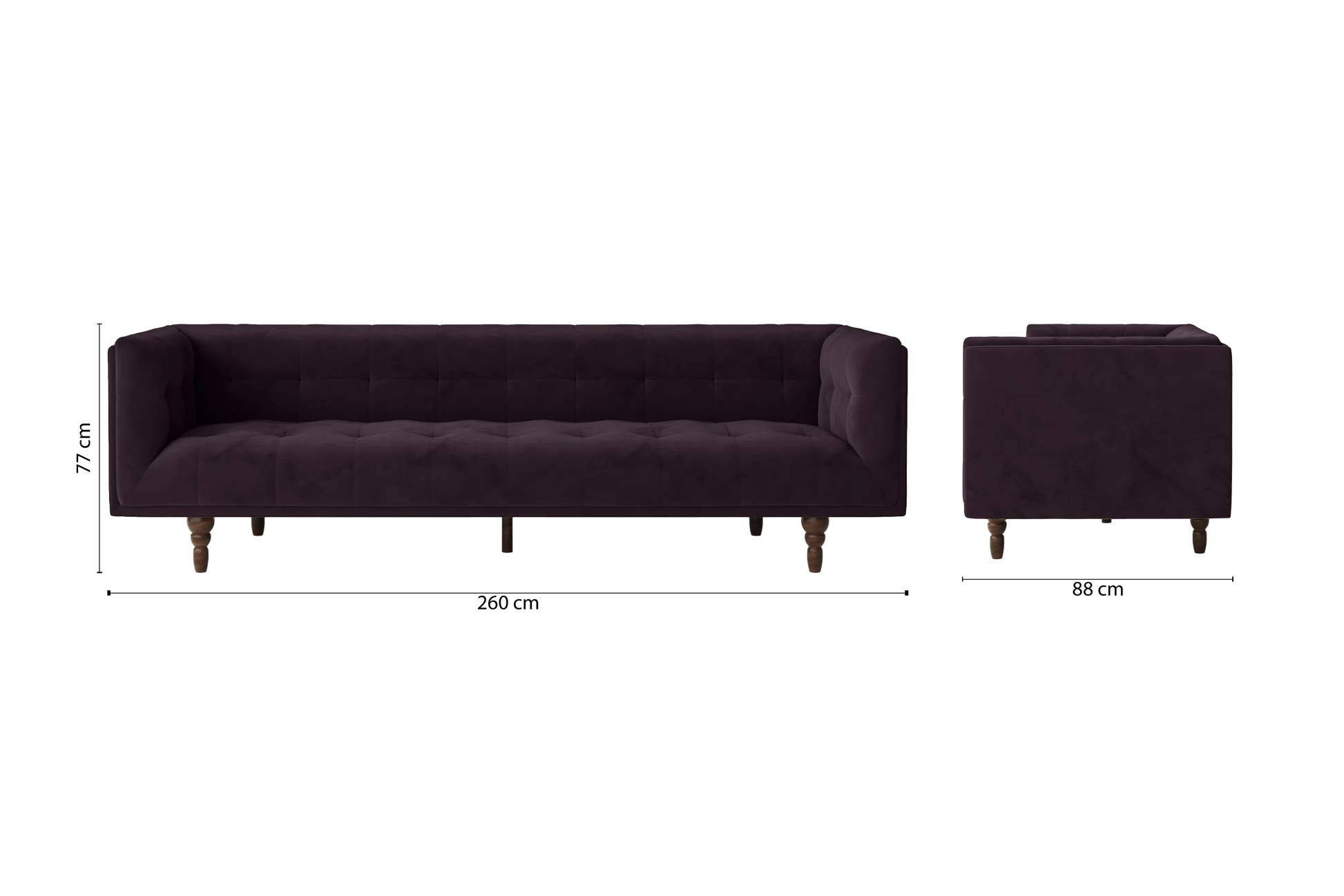 Nahant 4 Seater Sofa Purple Velvet