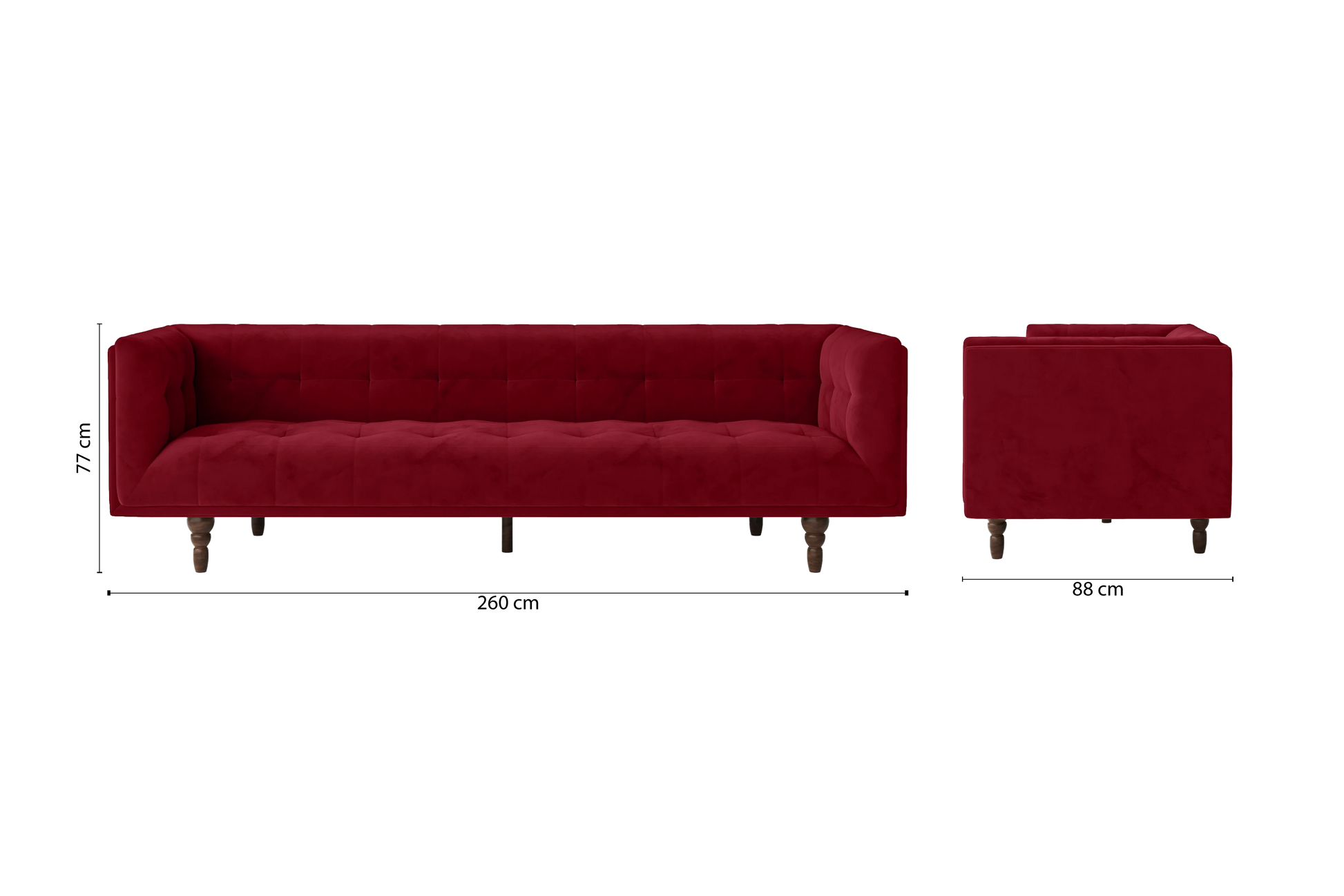 Nahant 4 Seater Sofa Red Velvet