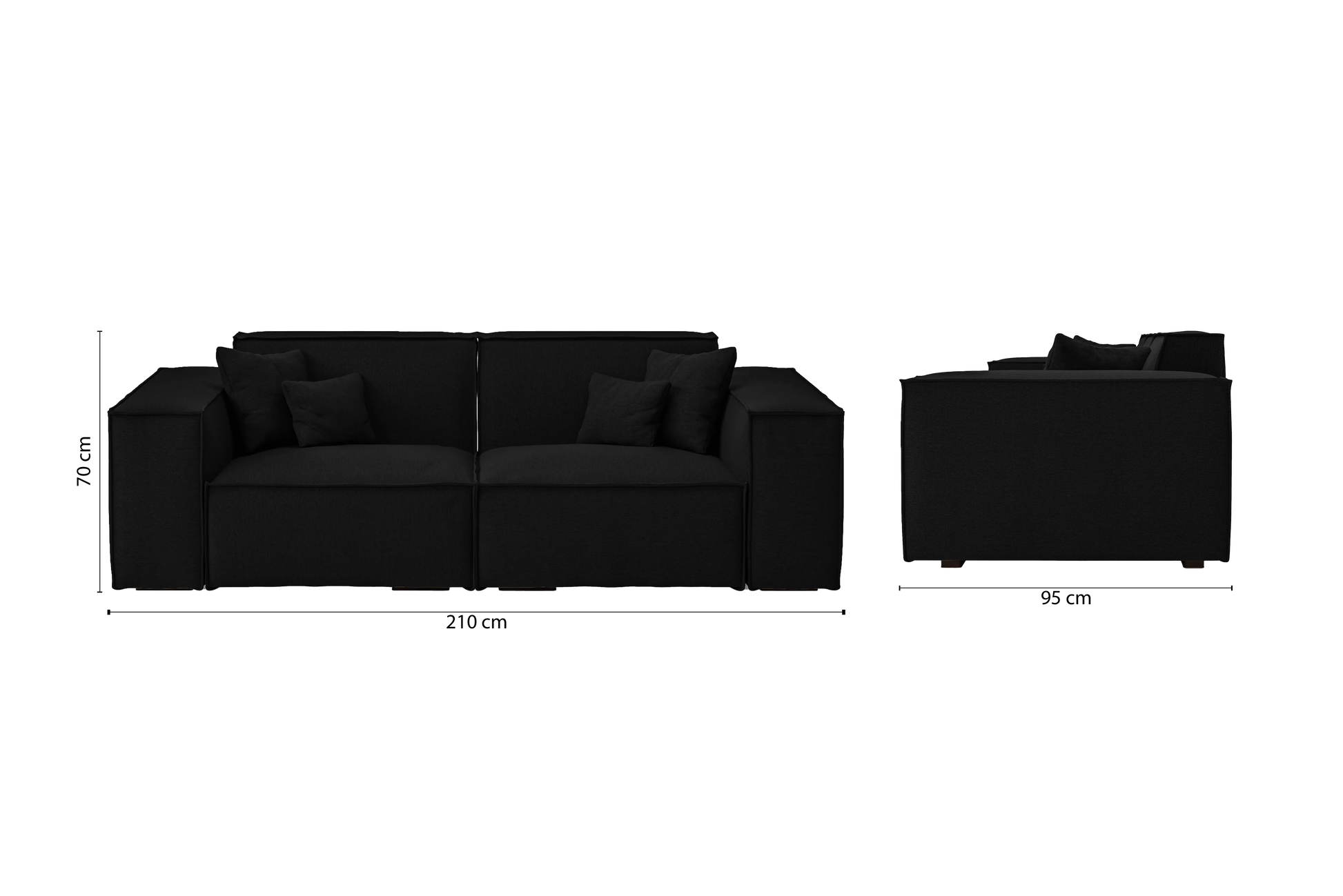 Naples 2 Seater Sofa Black Linen Fabric