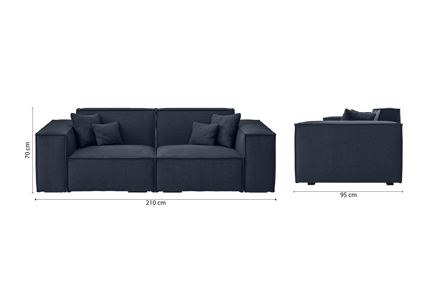 Naples 2 Seater Sofa Dark Blue Linen Fabric