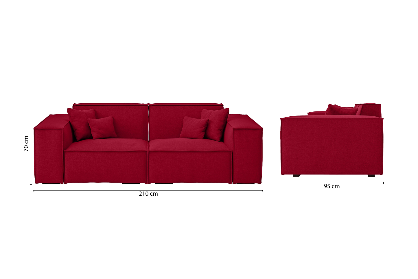 Naples 2 Seater Sofa Red Linen Fabric