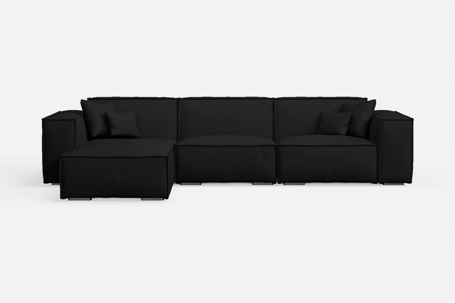 Naples 3 Seater Left Hand Facing Chaise Lounge Corner Sofa Black Leather