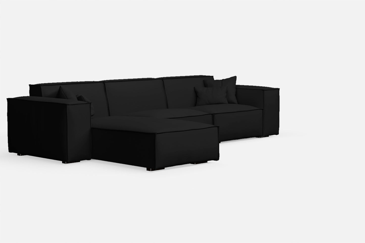 Naples 3 Seater Left Hand Facing Chaise Lounge Corner Sofa Black Leather