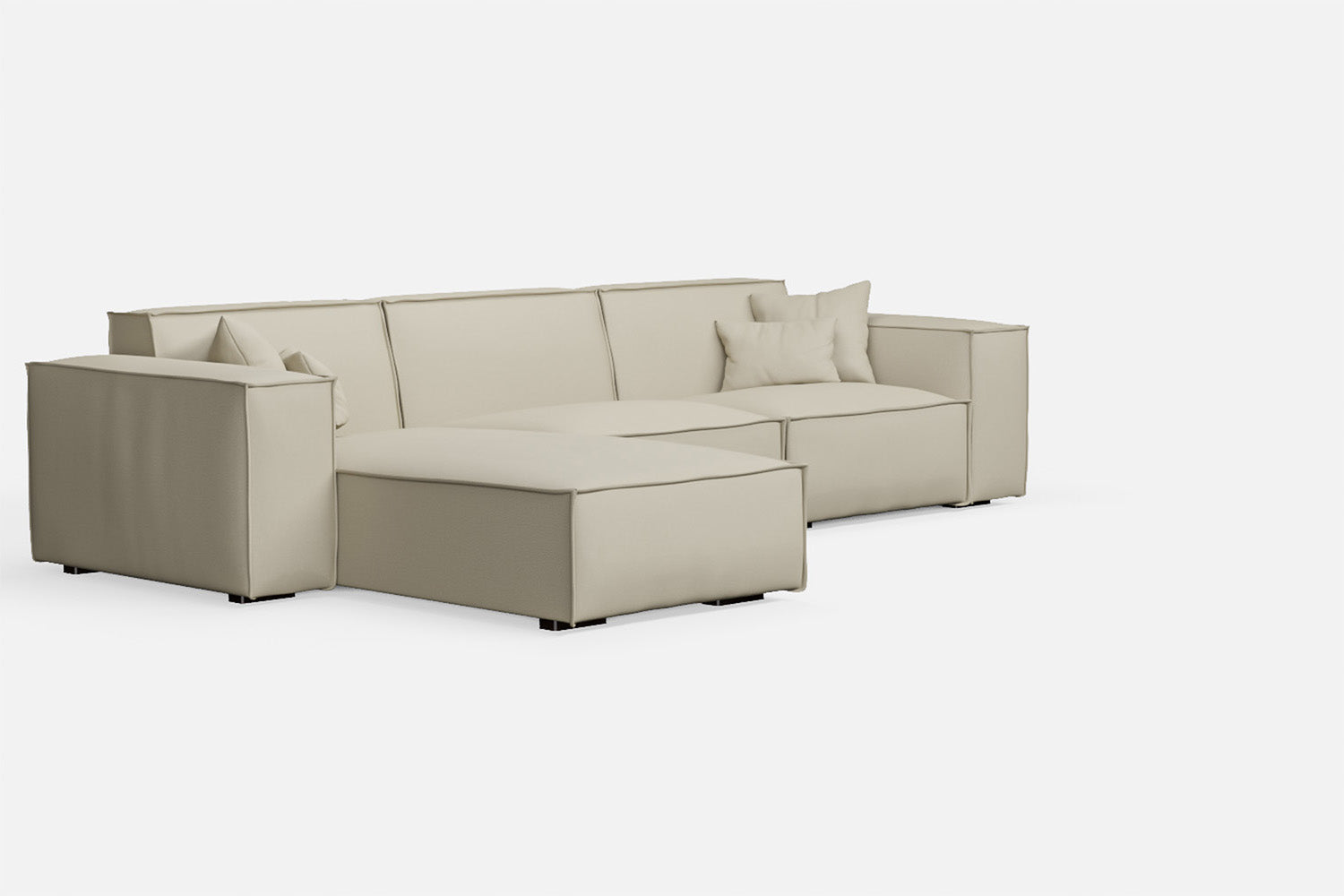 Naples 3 Seater Left Hand Facing Chaise Lounge Corner Sofa Cream Leather