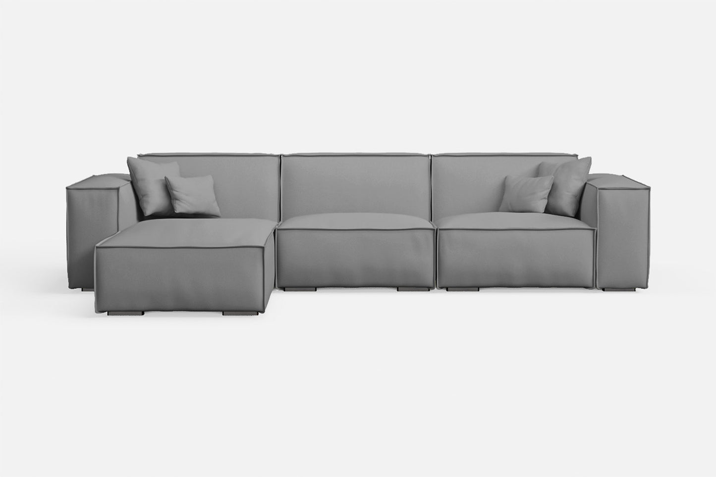 Naples 3 Seater Left Hand Facing Chaise Lounge Corner Sofa Grey Leather