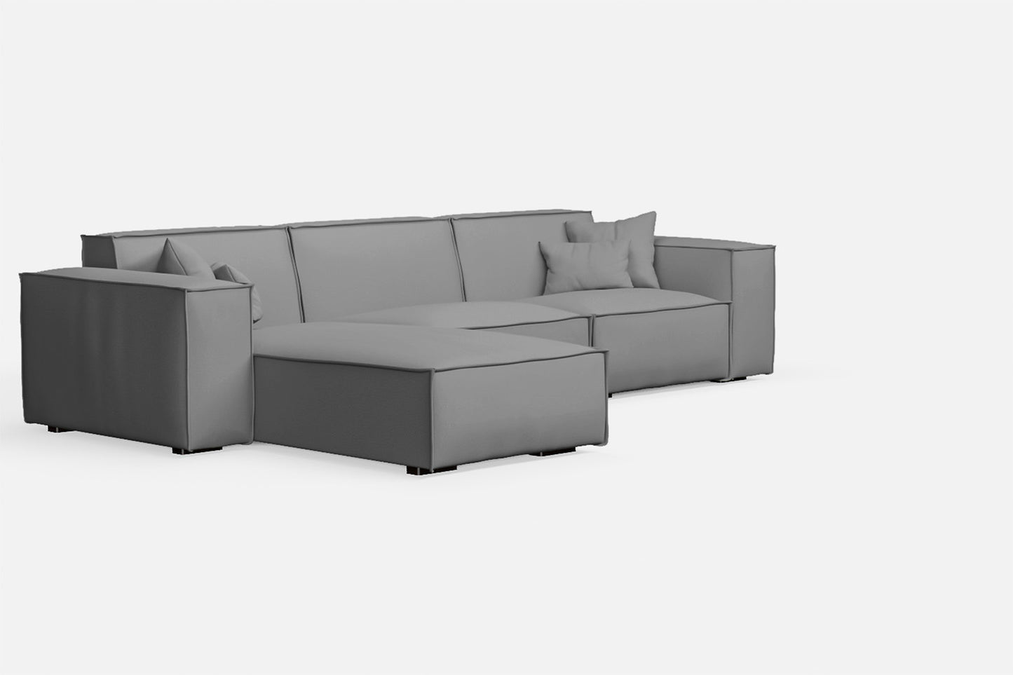 Naples 3 Seater Left Hand Facing Chaise Lounge Corner Sofa Grey Leather