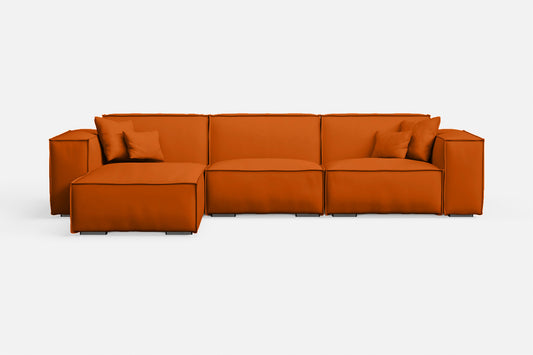 Naples 3 Seater Left Hand Facing Chaise Lounge Corner Sofa Orange Leather