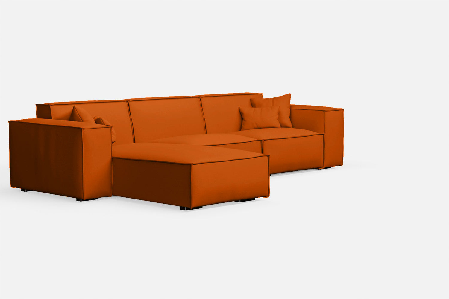 Naples 3 Seater Left Hand Facing Chaise Lounge Corner Sofa Orange Leather