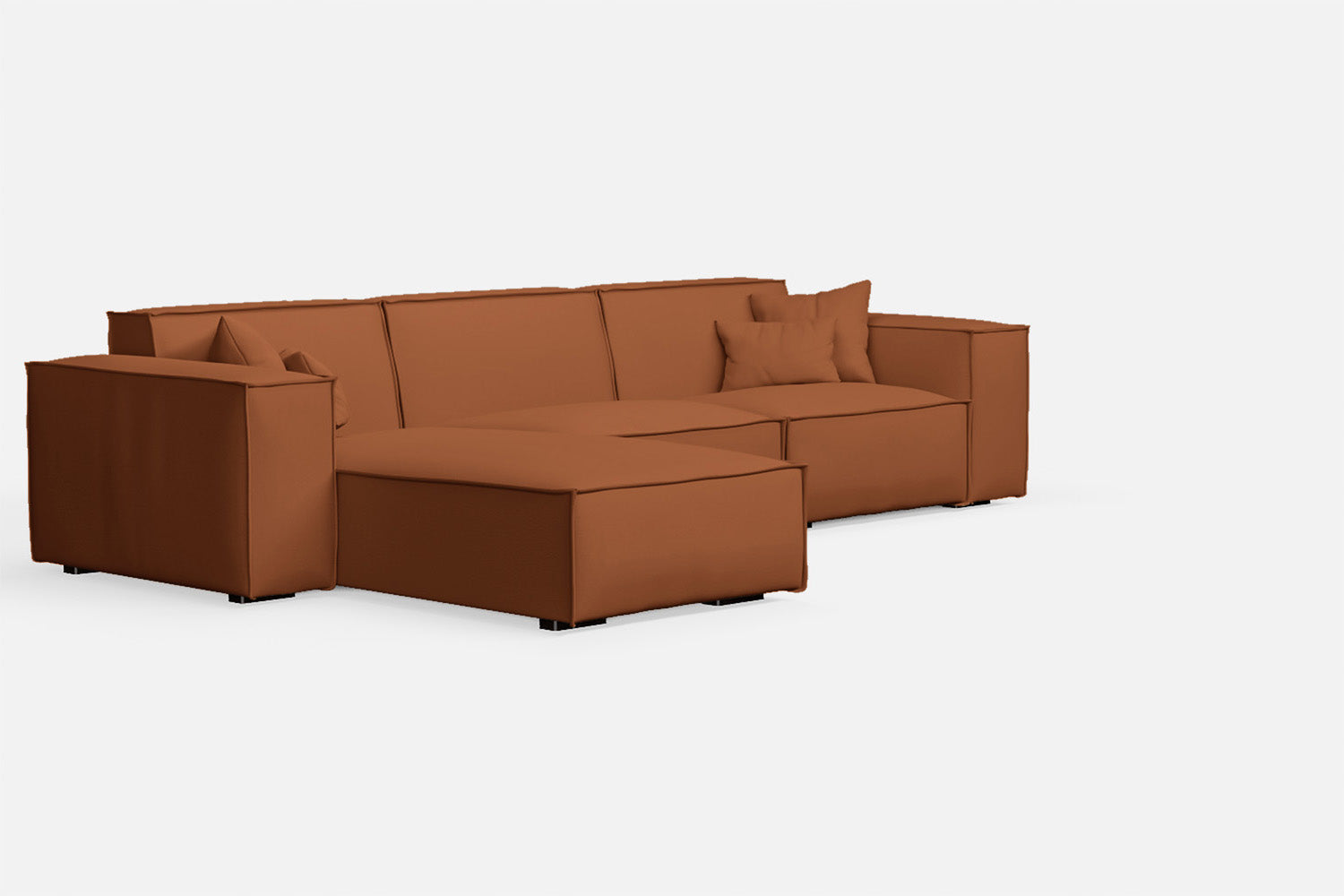 Naples 3 Seater Left Hand Facing Chaise Lounge Corner Sofa Tan Brown Leather