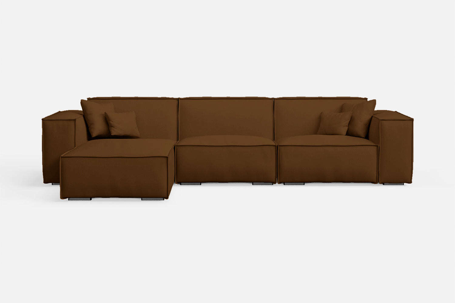 Naples 3 Seater Left Hand Facing Chaise Lounge Corner Sofa Walnut Brown Leather