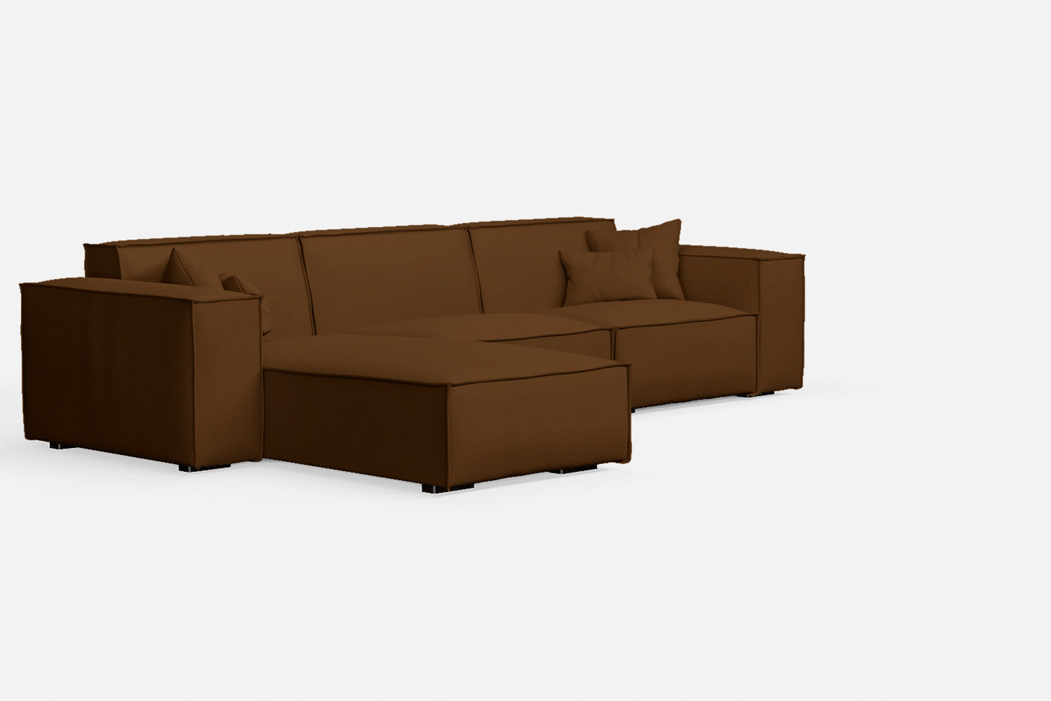 Naples 3 Seater Left Hand Facing Chaise Lounge Corner Sofa Walnut Brown Leather