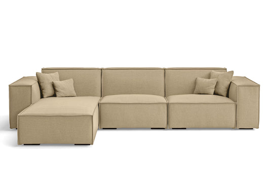 Naples 3 Seater Left Hand Facing Chaise Lounge Corner Sofa Beige Linen Fabric