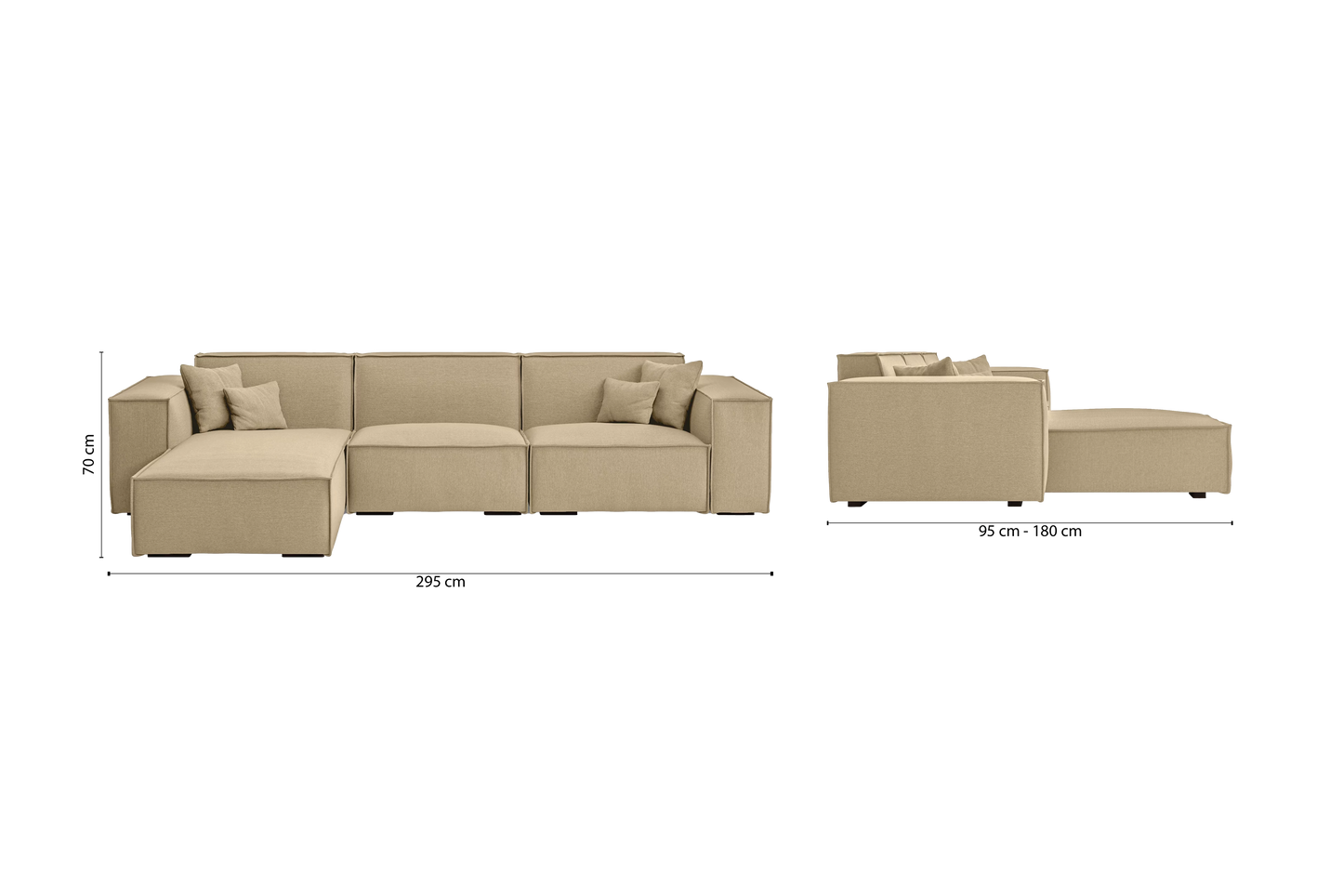 Naples 3 Seater Left Hand Facing Chaise Lounge Corner Sofa Beige Linen Fabric