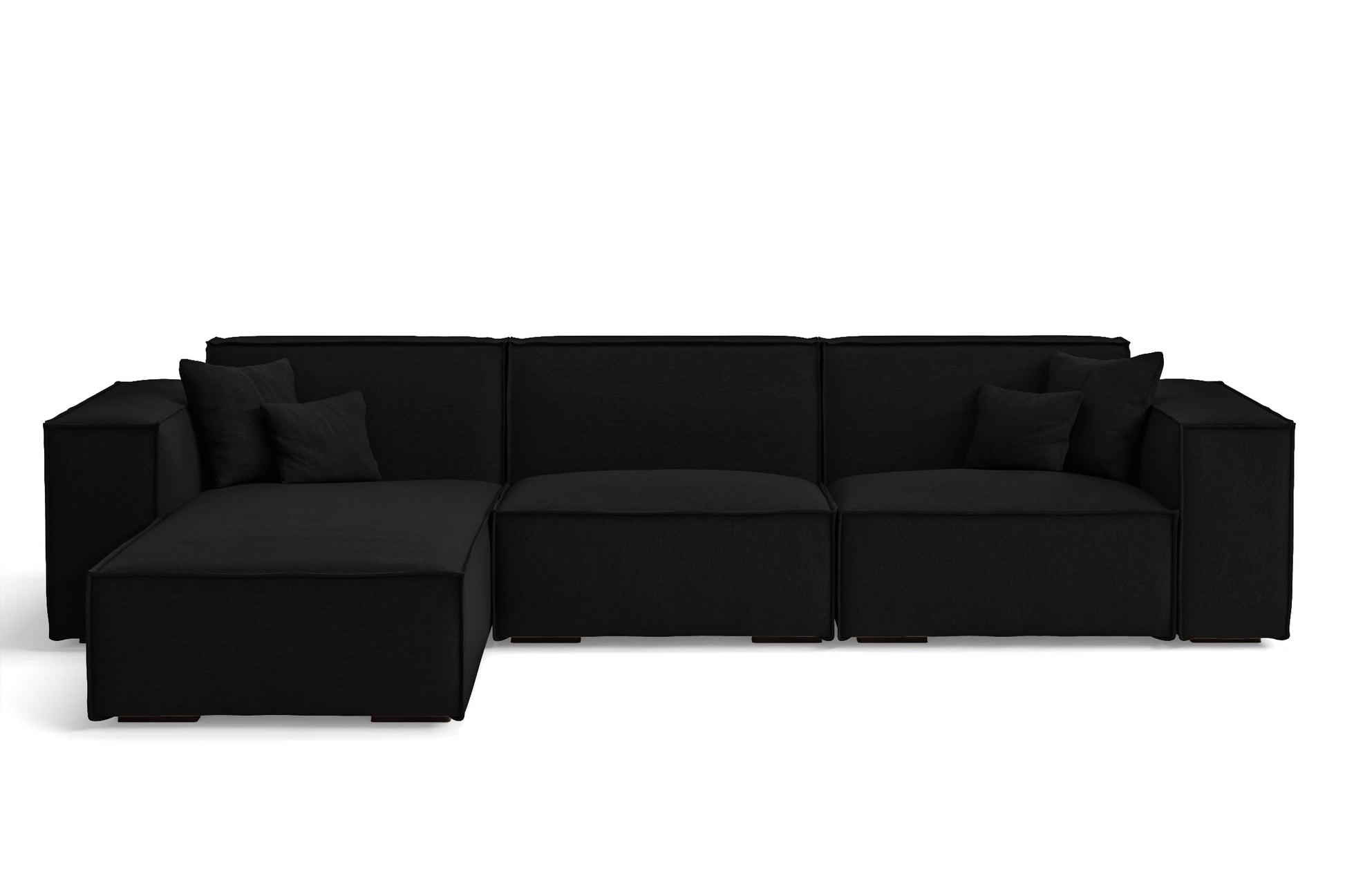 Naples 3 Seater Left Hand Facing Chaise Lounge Corner Sofa Black Linen Fabric