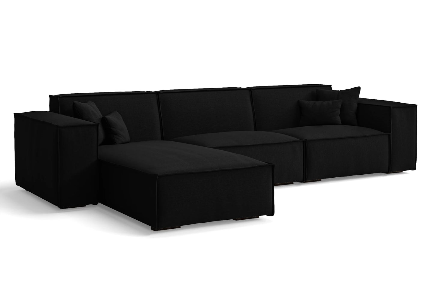 Naples 3 Seater Left Hand Facing Chaise Lounge Corner Sofa Black Linen Fabric