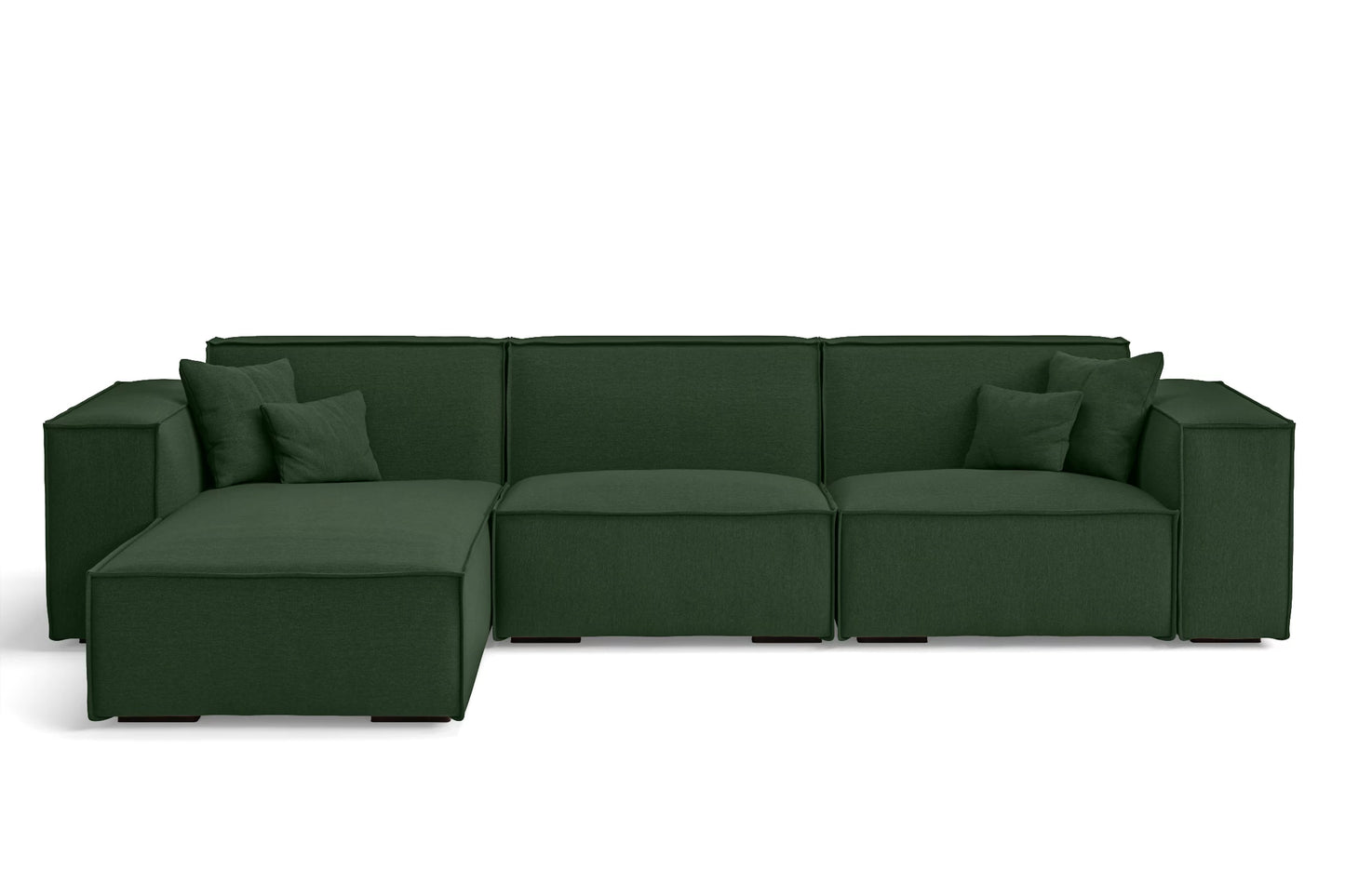 Naples 3 Seater Left Hand Facing Chaise Lounge Corner Sofa Forest Green Linen Fabric