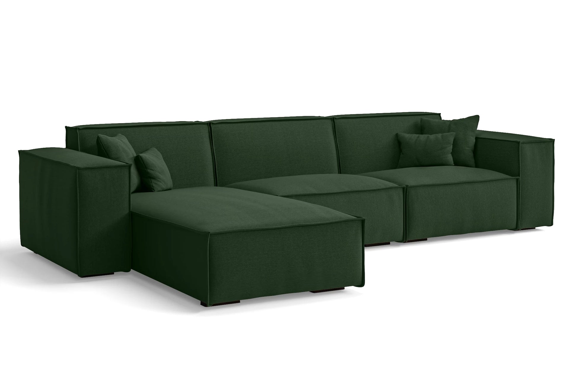 Naples 3 Seater Left Hand Facing Chaise Lounge Corner Sofa Forest Green Linen Fabric