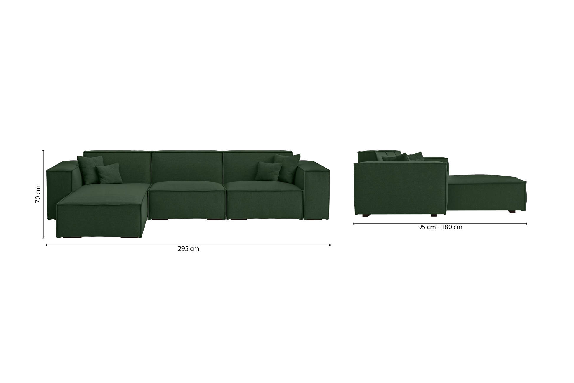 Naples 3 Seater Left Hand Facing Chaise Lounge Corner Sofa Forest Green Linen Fabric