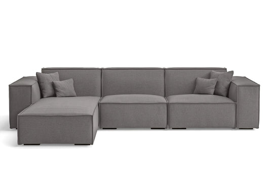 Naples 3 Seater Left Hand Facing Chaise Lounge Corner Sofa Grey Linen Fabric