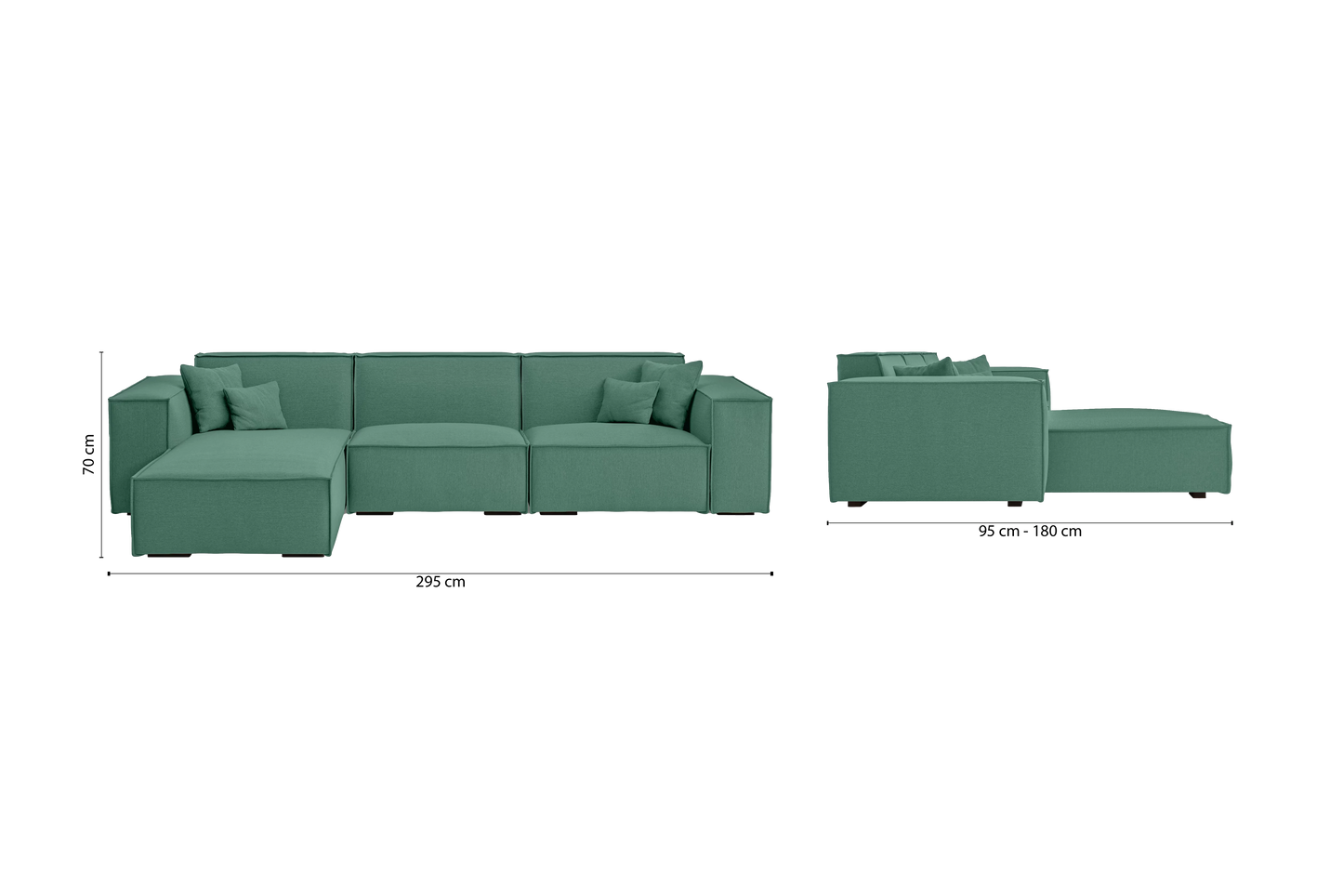 Naples 3 Seater Left Hand Facing Chaise Lounge Corner Sofa Mint Green Linen Fabric